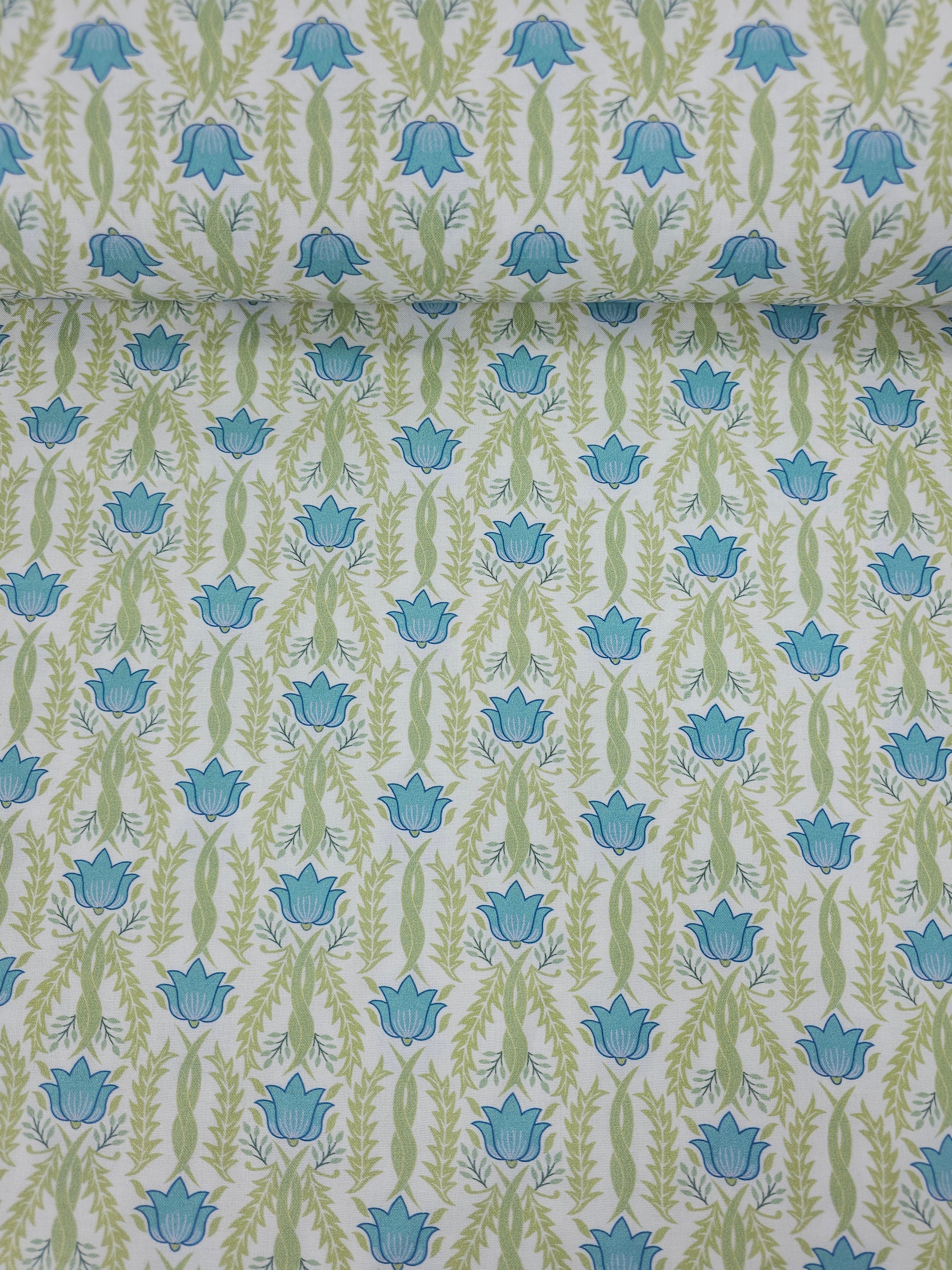 Lime/Blue Garden Delight Floral 100% Cotton