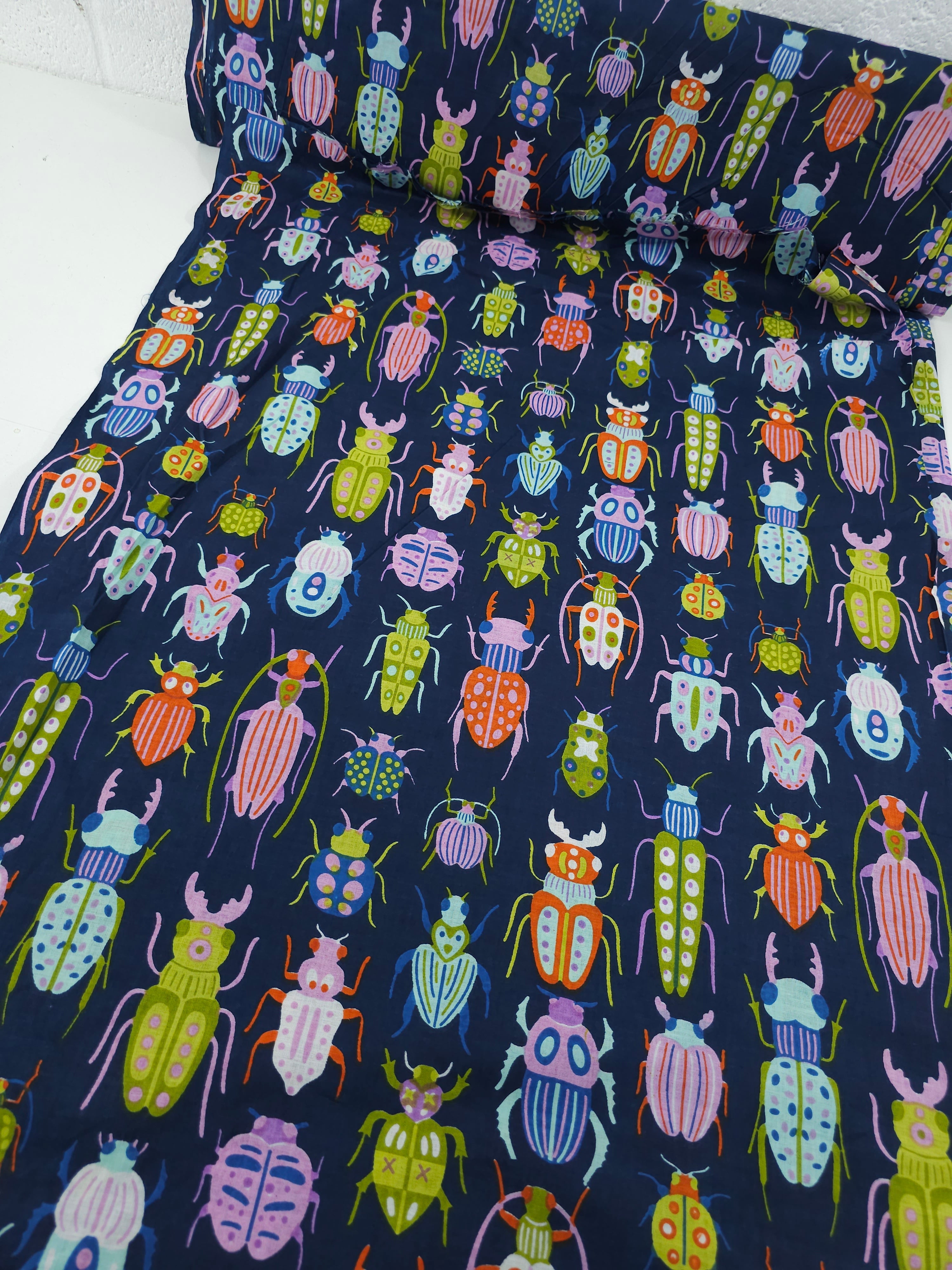 Navy Animated Bugs Cambric Cotton