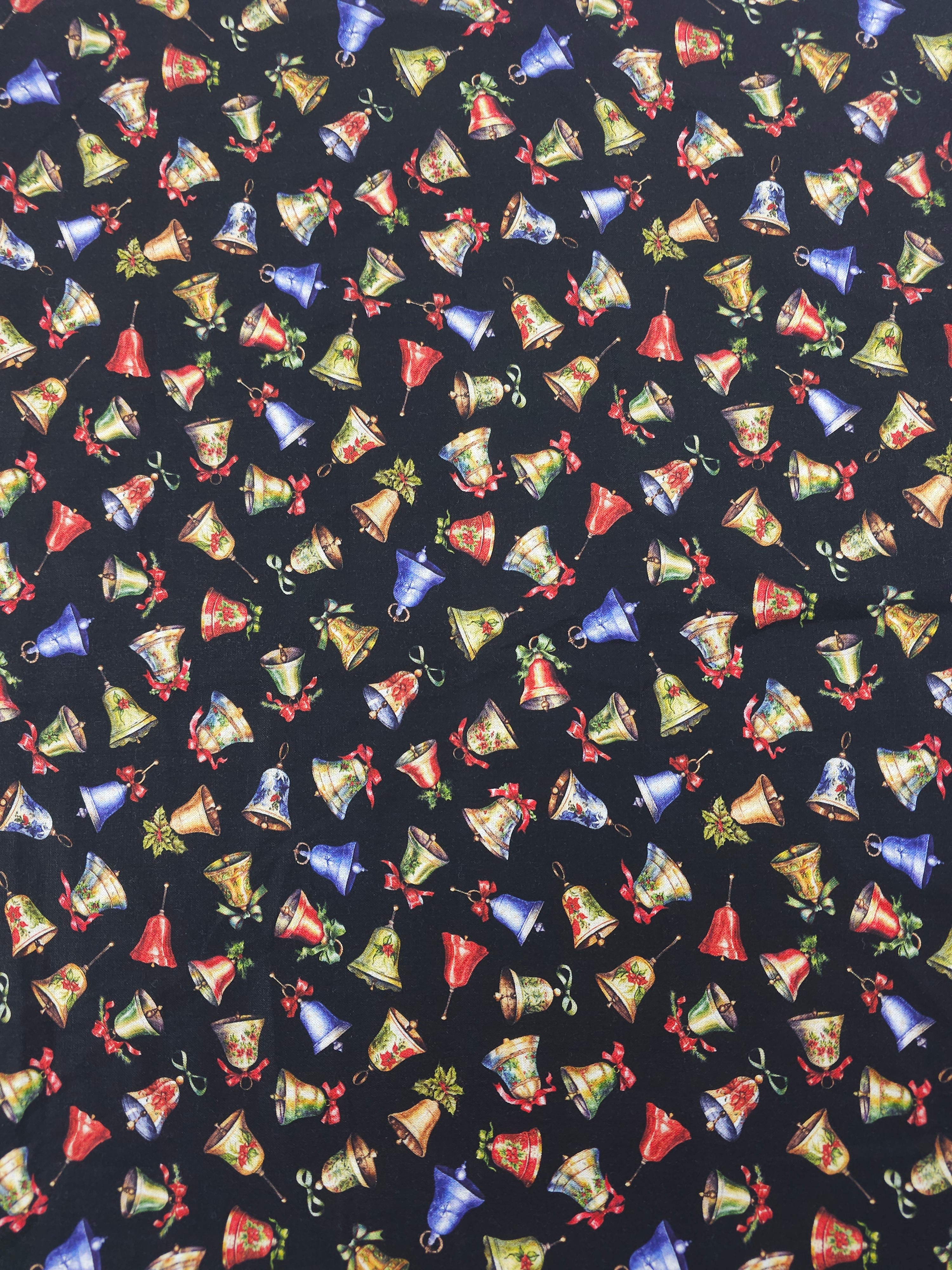 Black Christmas bells Cotton- 1.9m piece