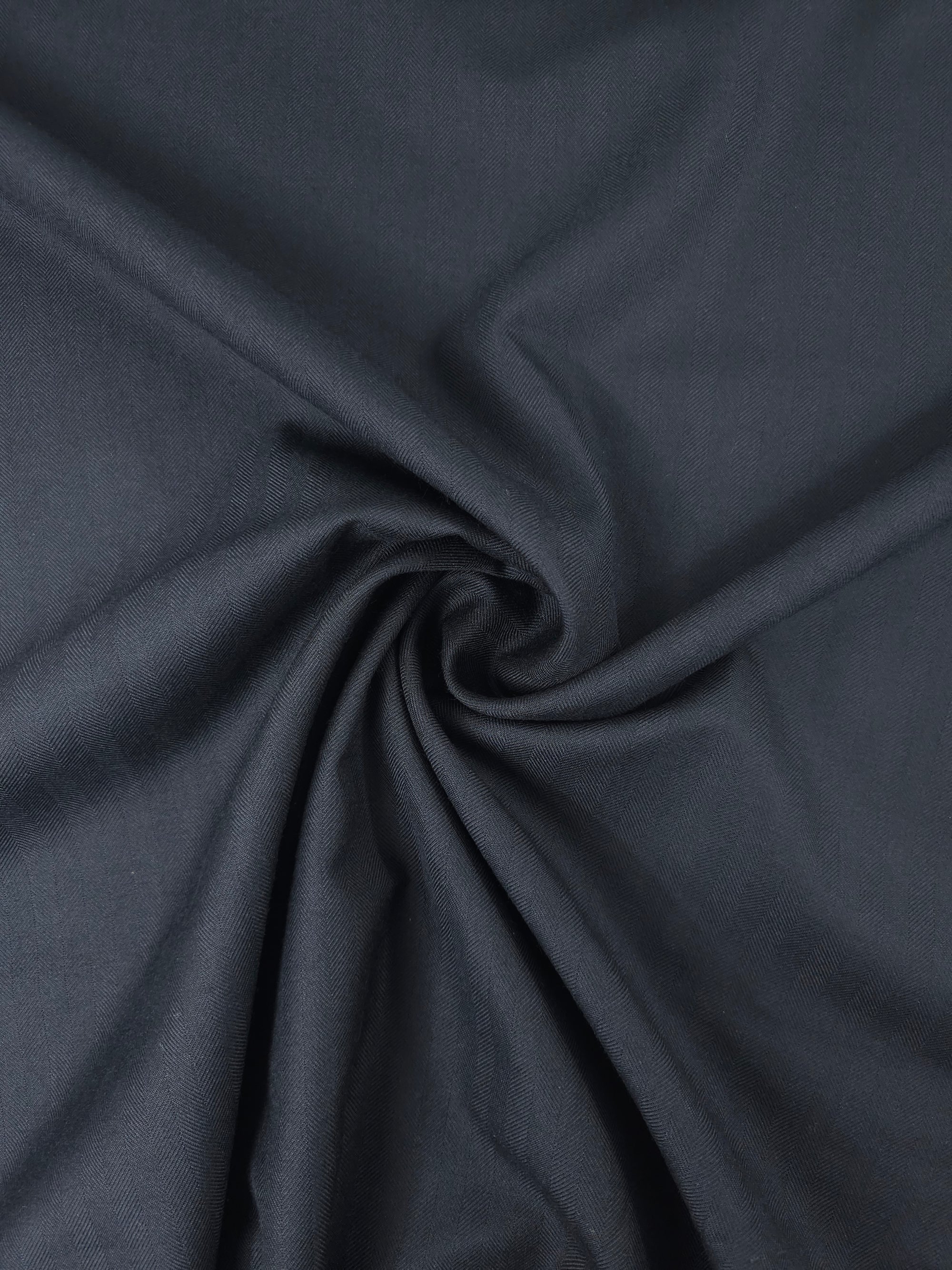 Black Herringbone Stripe Poly Wool Suiting