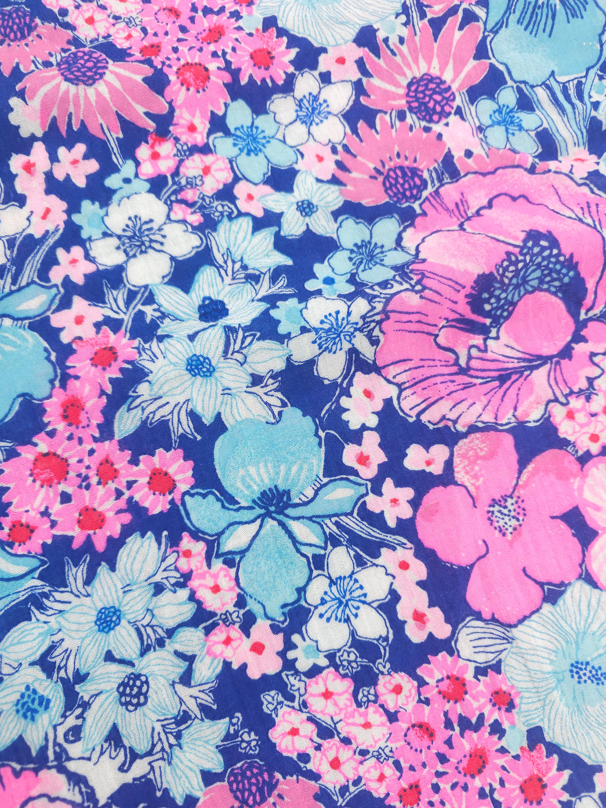Blue pink floral Cotton gauze- 1m piece