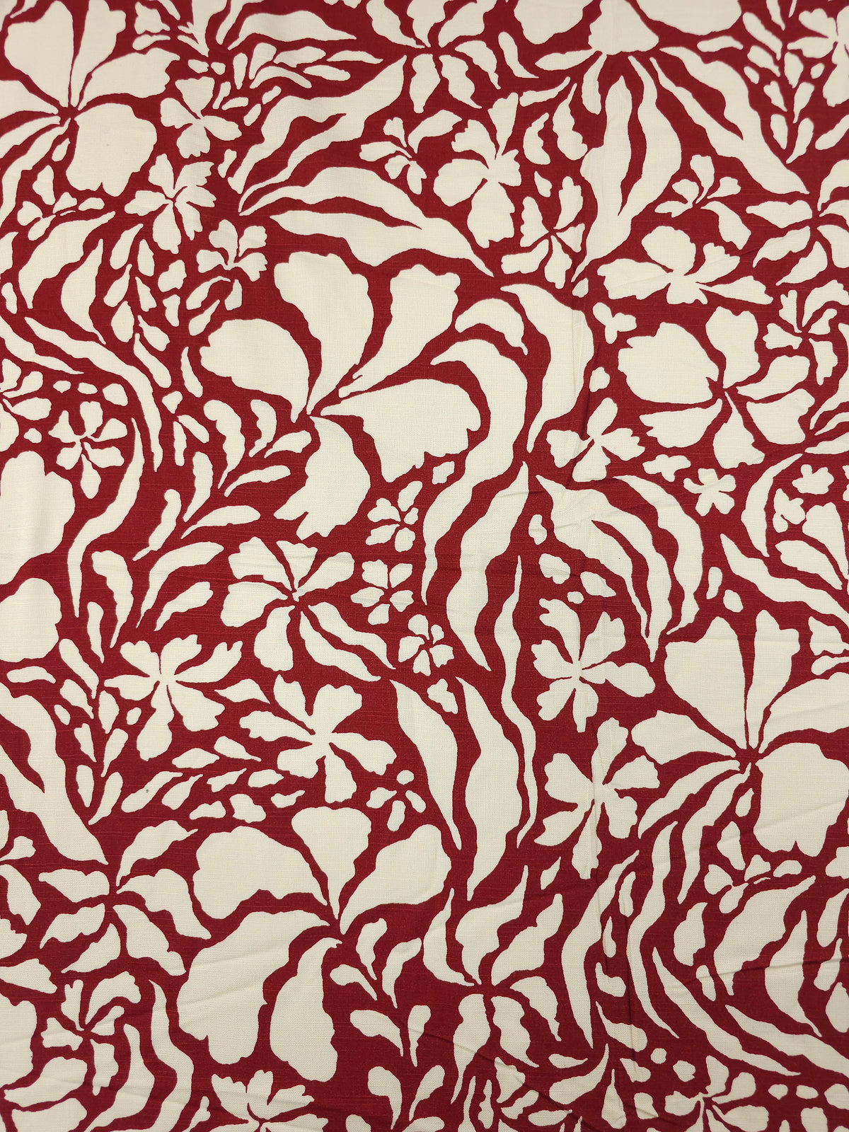 Burgundy/Cream Leaf Petal Outline Cotton Linen