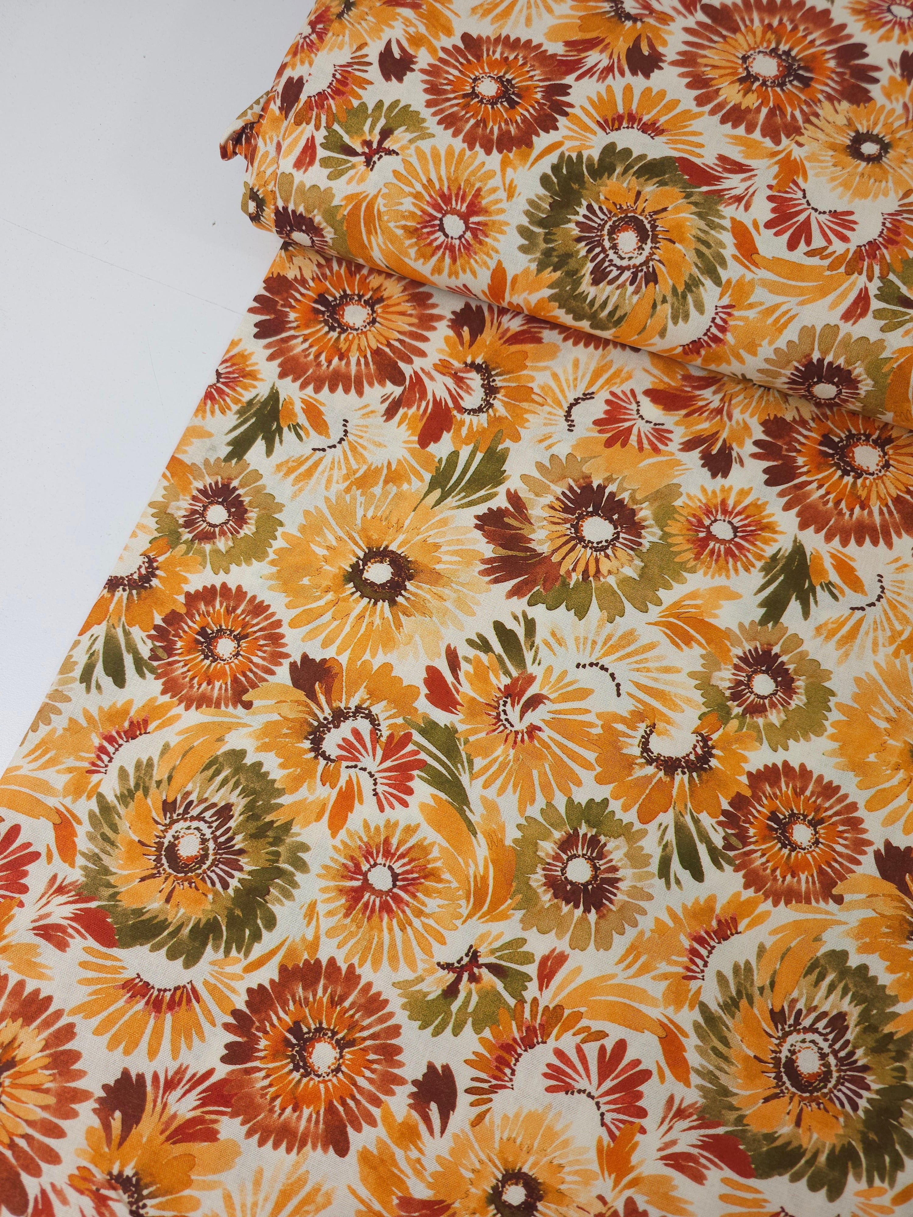 Rust/Khaki Abstract Floral 100% Cotton