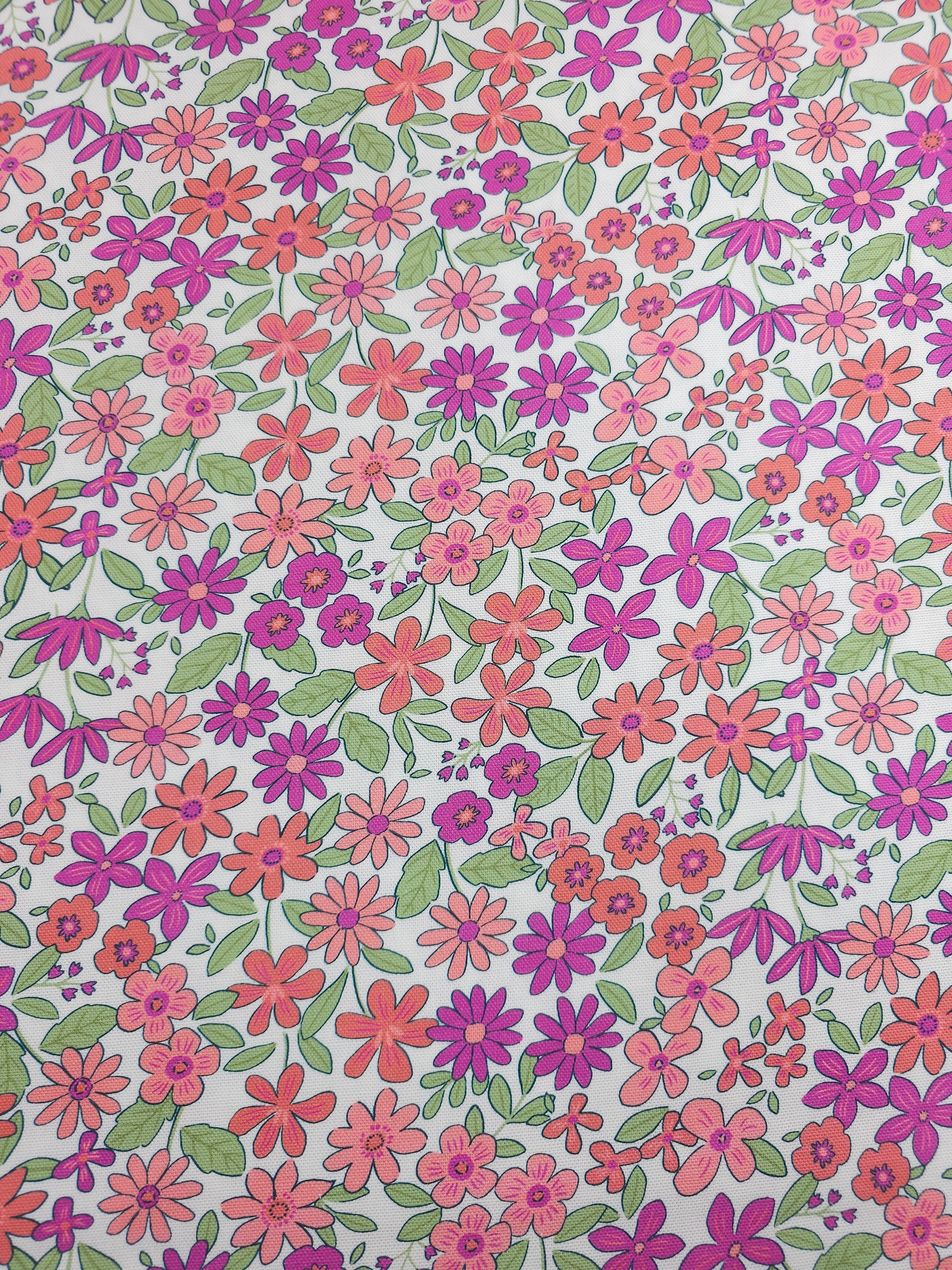 Pink Doodle Flower Bloom Canvas Cotton