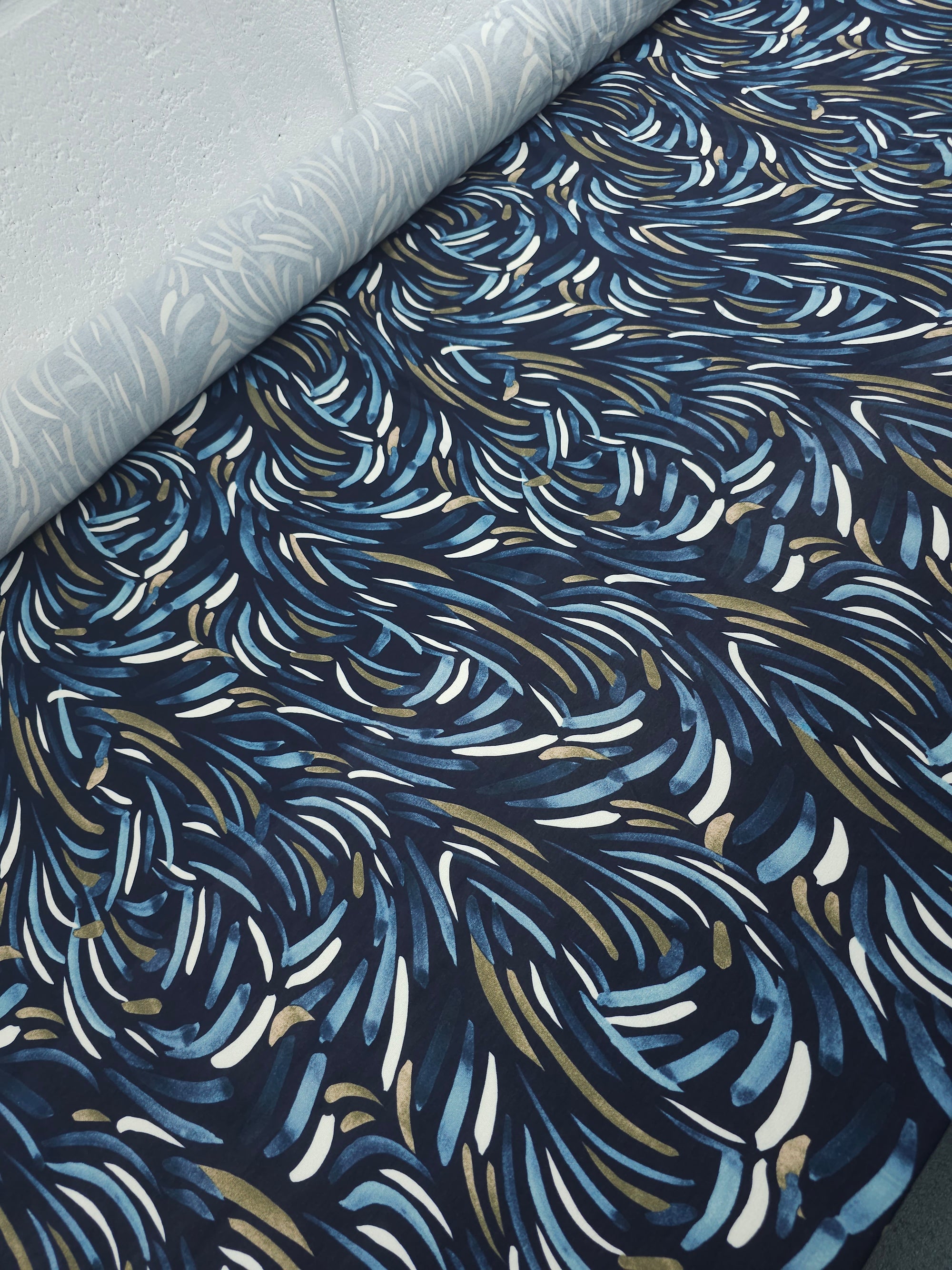 Navy Abstract Petal Stroke Viscose Jersey