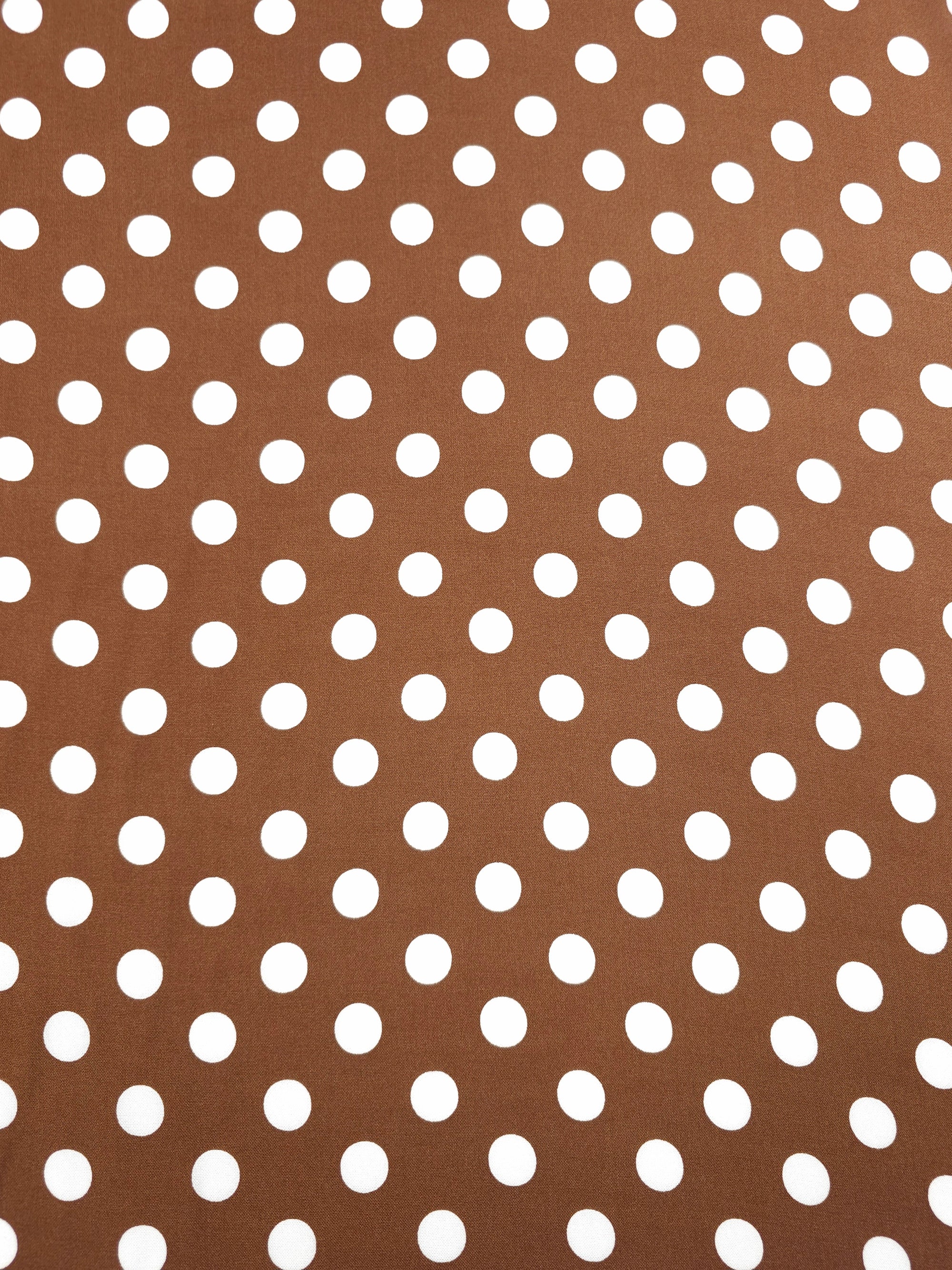 Hazelnut Brown/White Small Polka Spot Viscose Challis
