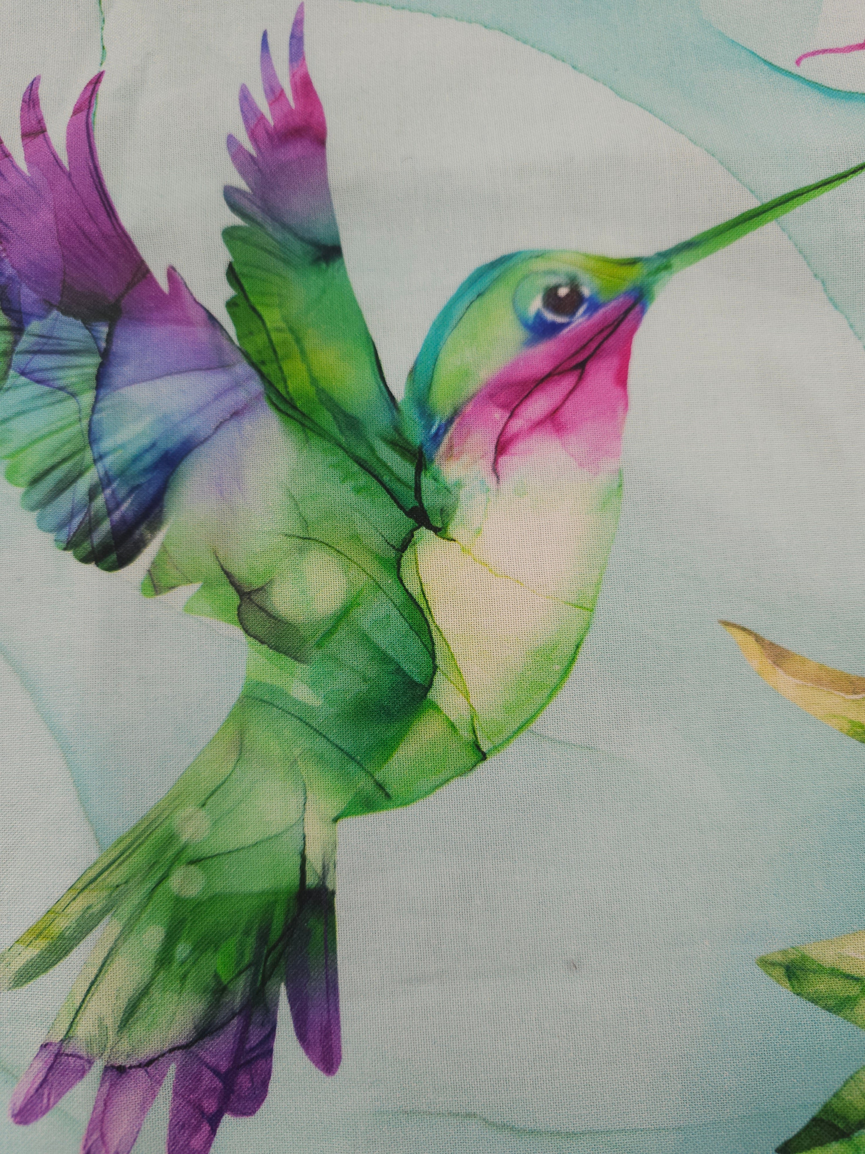 Pastel watercolour hummingbird Cotton- 0.7m piece