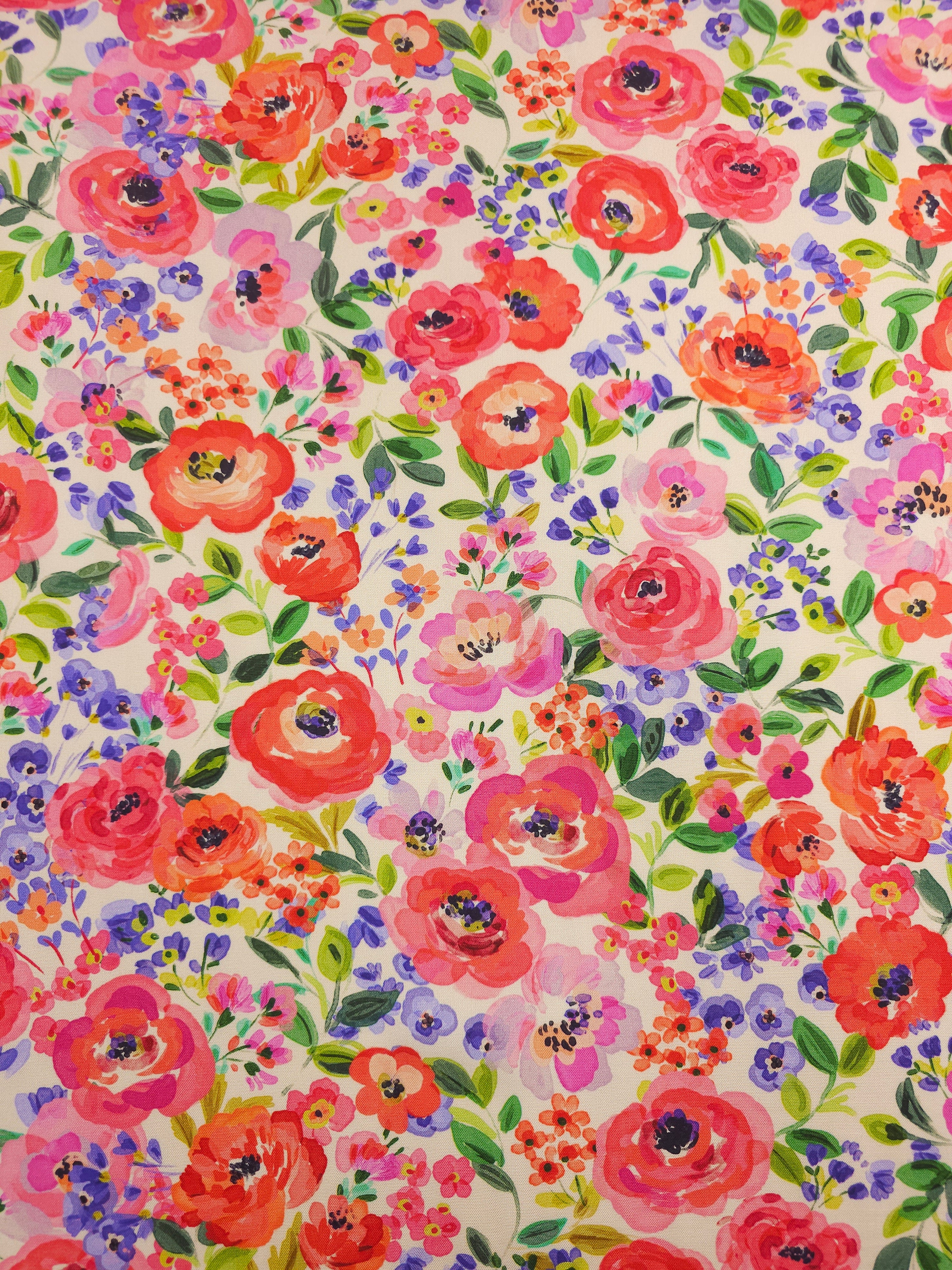Watercolour Big Floral Bloom Viscose Challis
