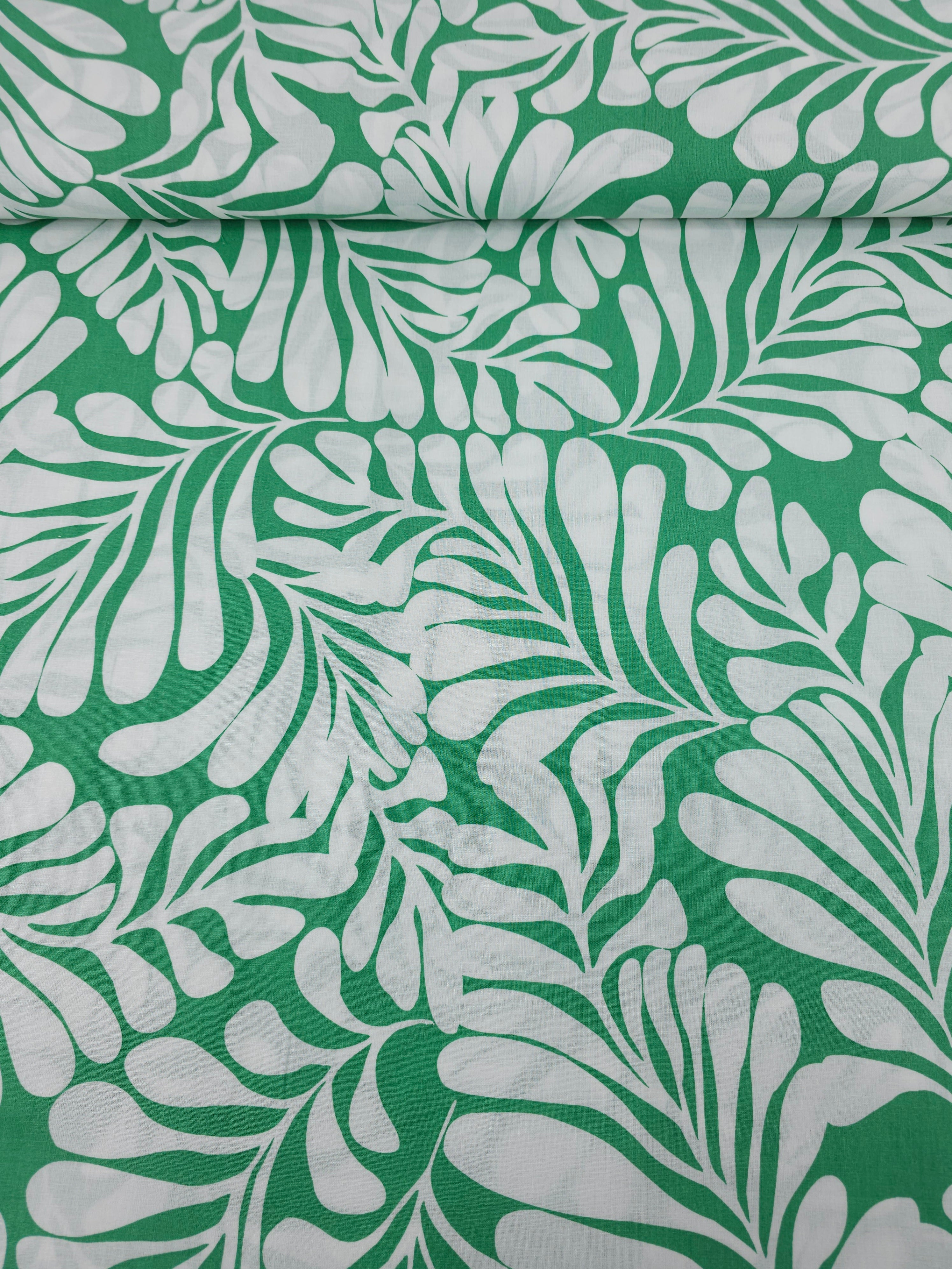 Green/White Palm Leaf Trail 100% Cotton 98" *EXTRA WIDE*