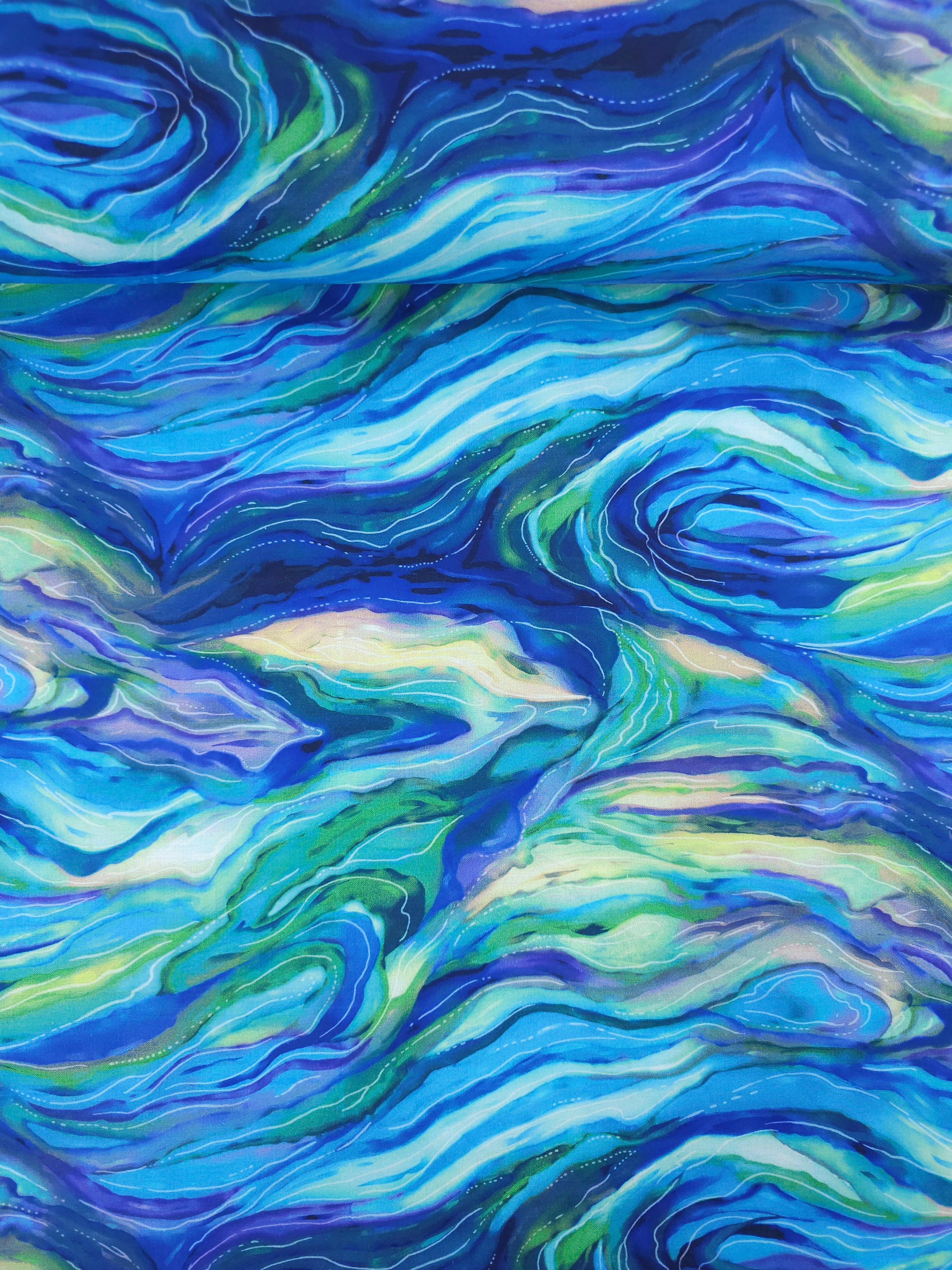 Blue/Green Wild Marble 100% Cotton 104" - Robert Kaufman