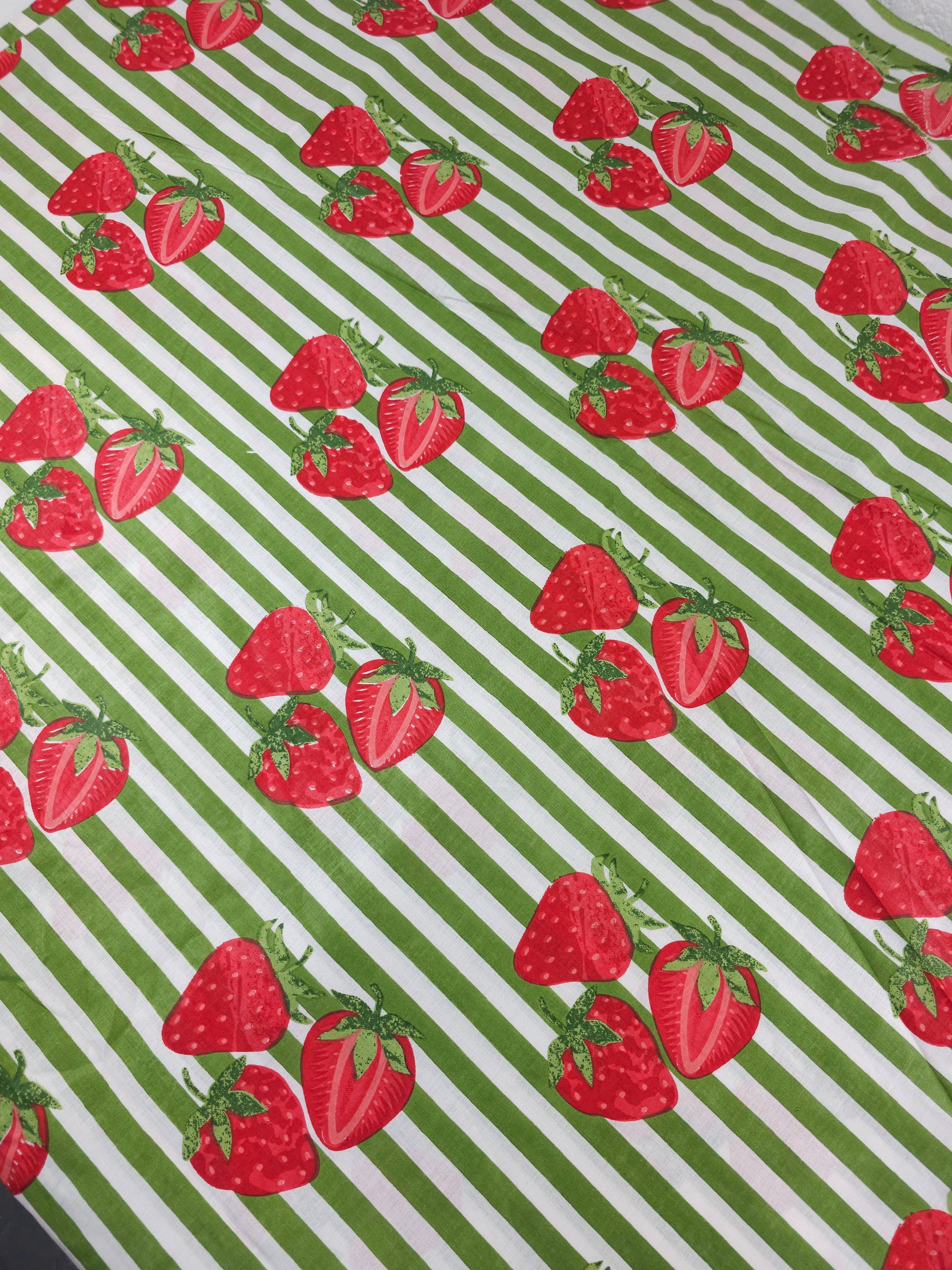 Green Strawberry Stripe Lightweight Cambric Cotton