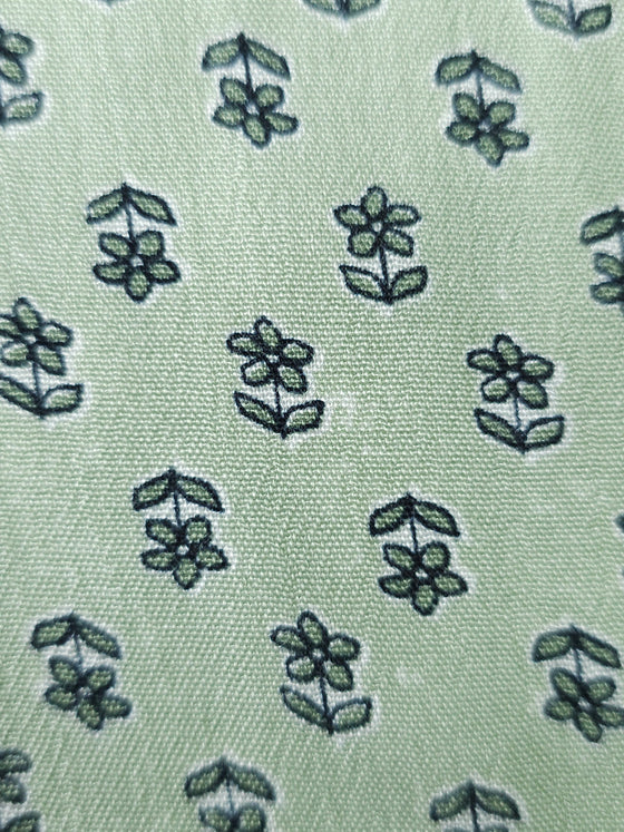 Pale Green Ditsy Floral Viscose Challis