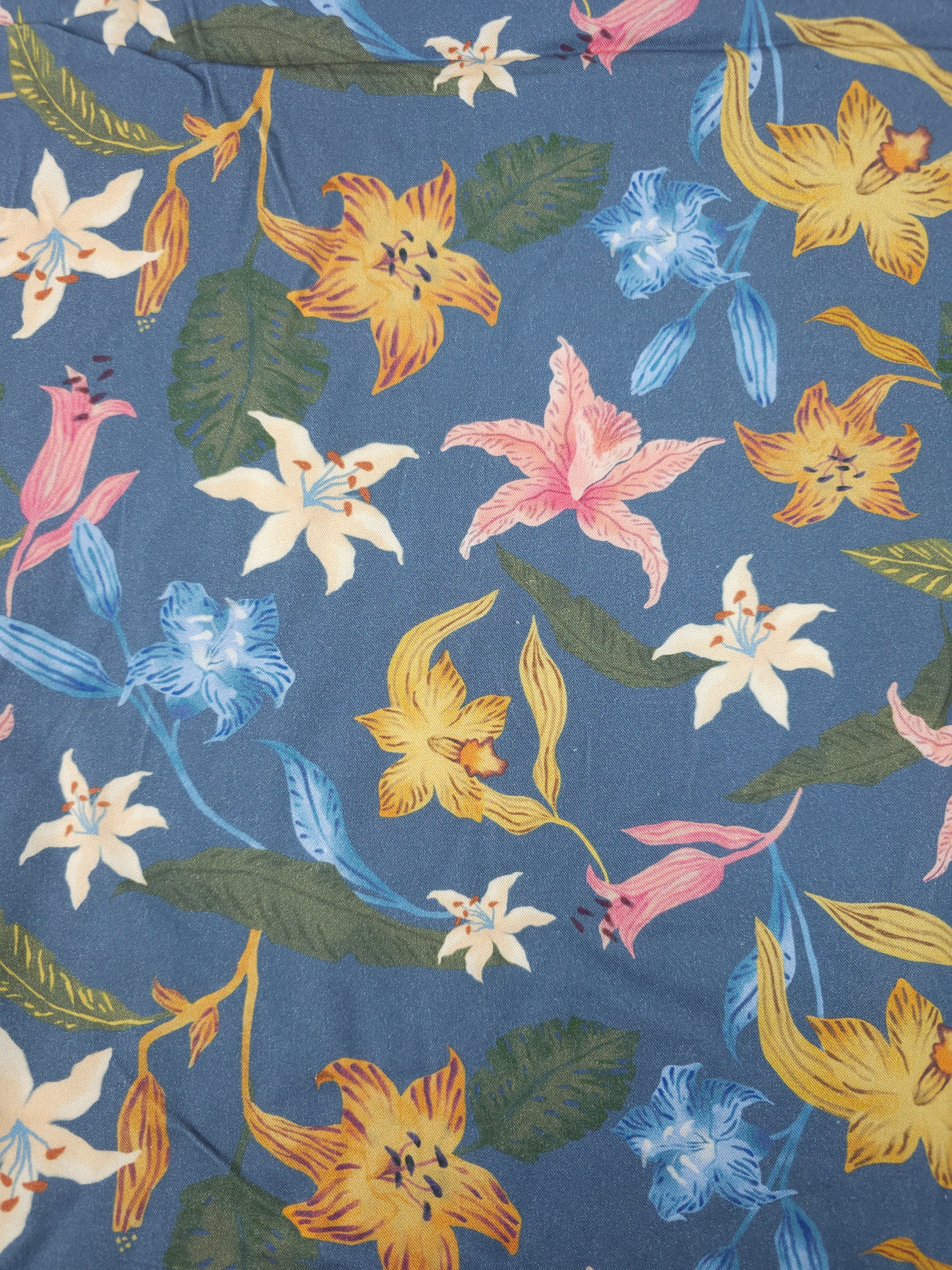 Petrol Blue Wonder Floral Viscose Twill
