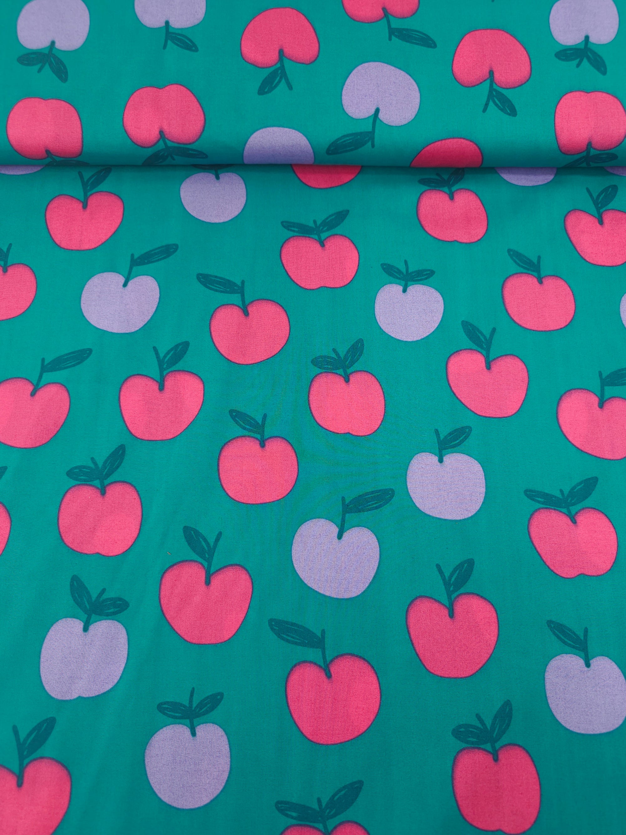 Deep Teal Floating Apples 100% Cotton 60"