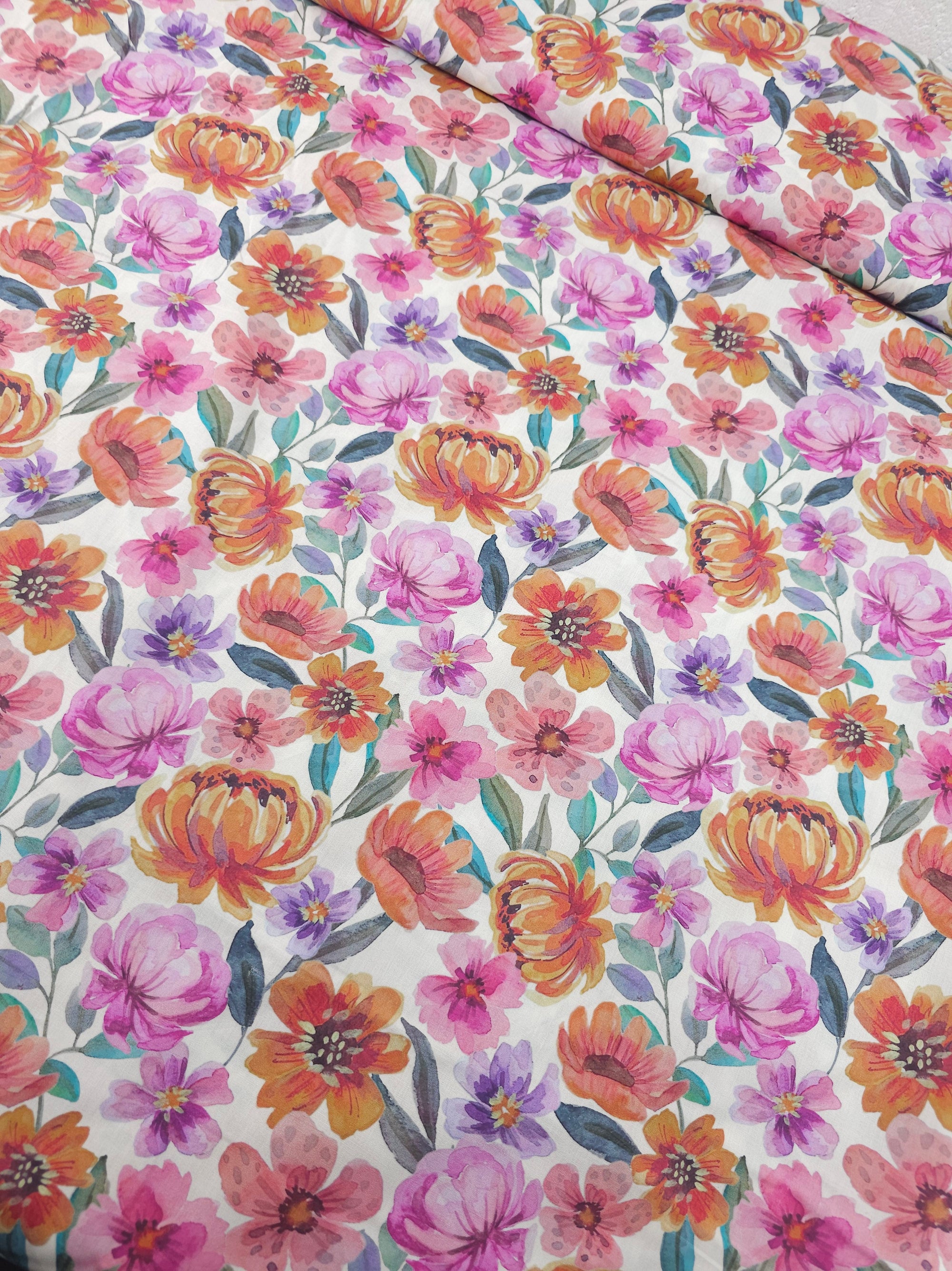 Summer Watercolour Florals On Ivory Fine Cotton Poplin 57"