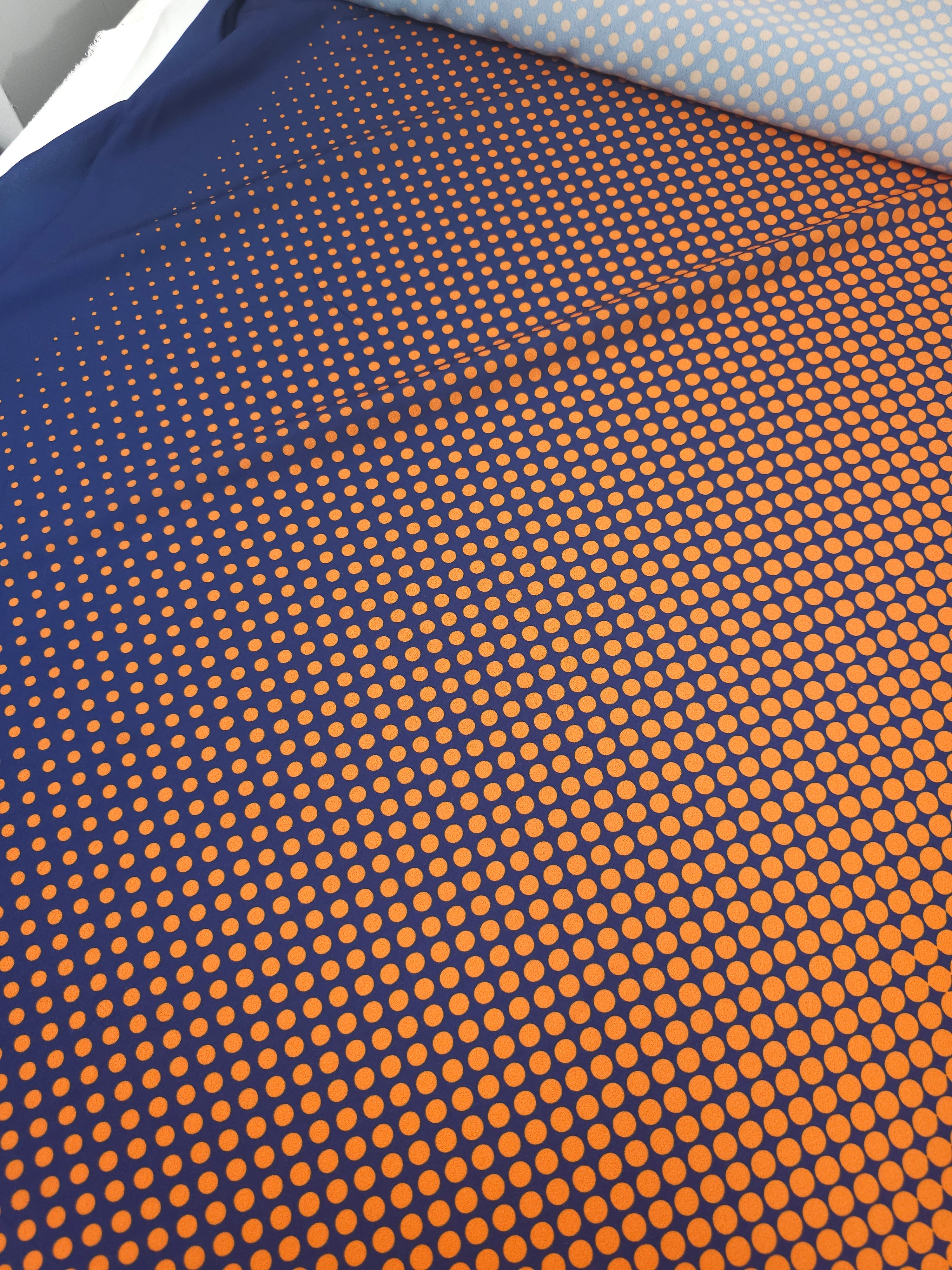 Navy/Orange Dotty Trance Poly Crepe