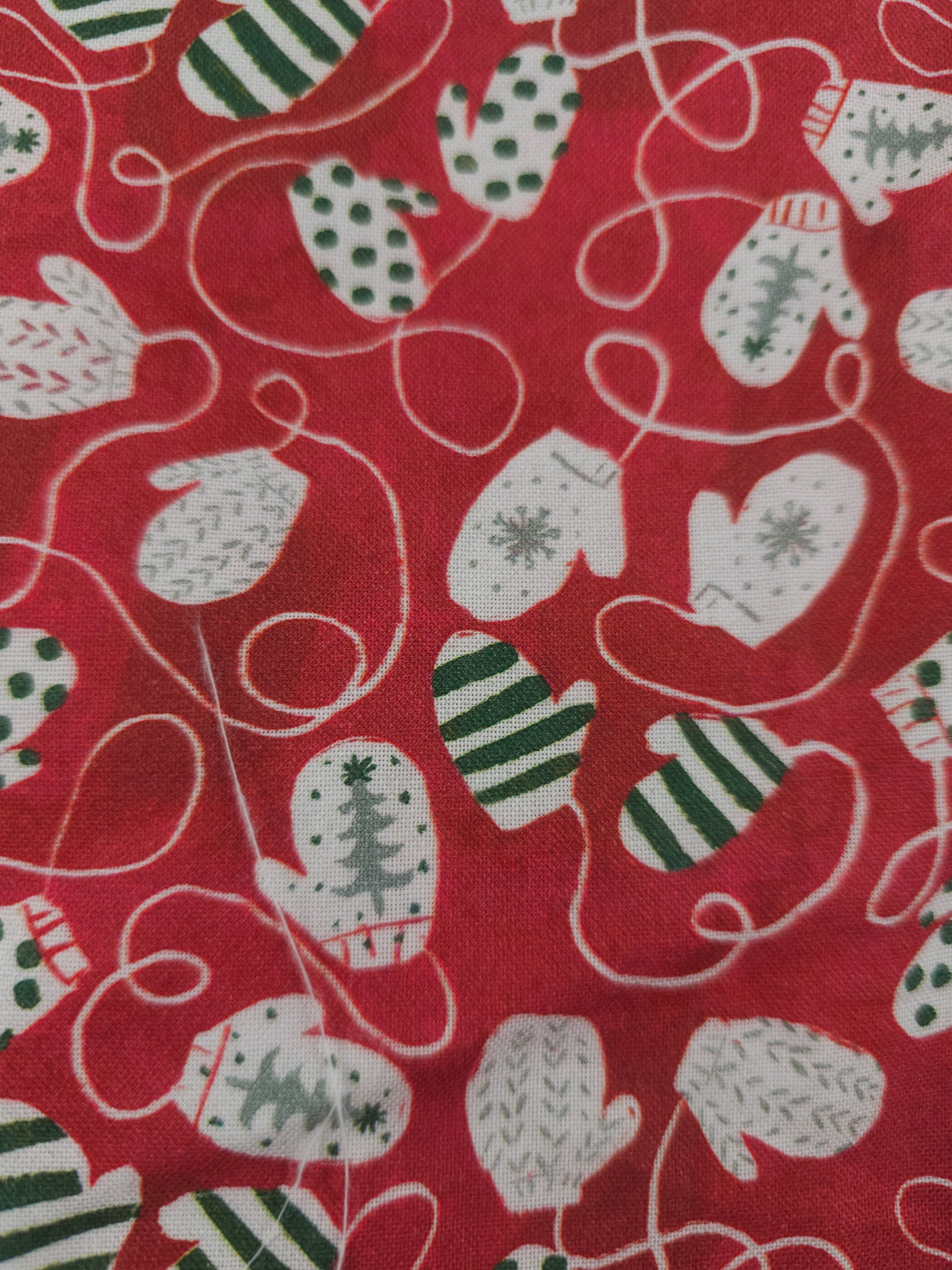 Red winter mittens Cotton- 1m piece