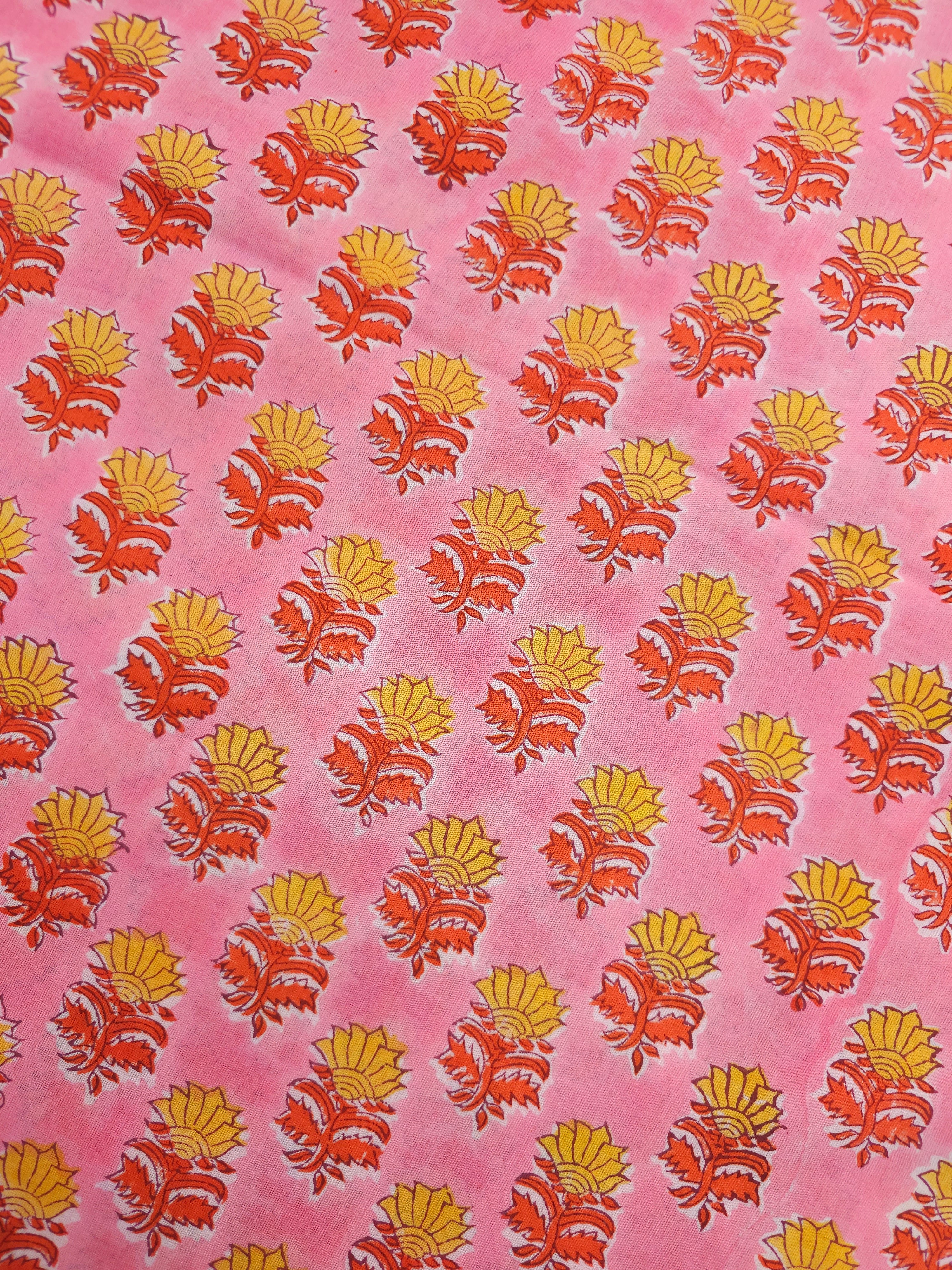 Pink/Orange Floral Block Print Cotton