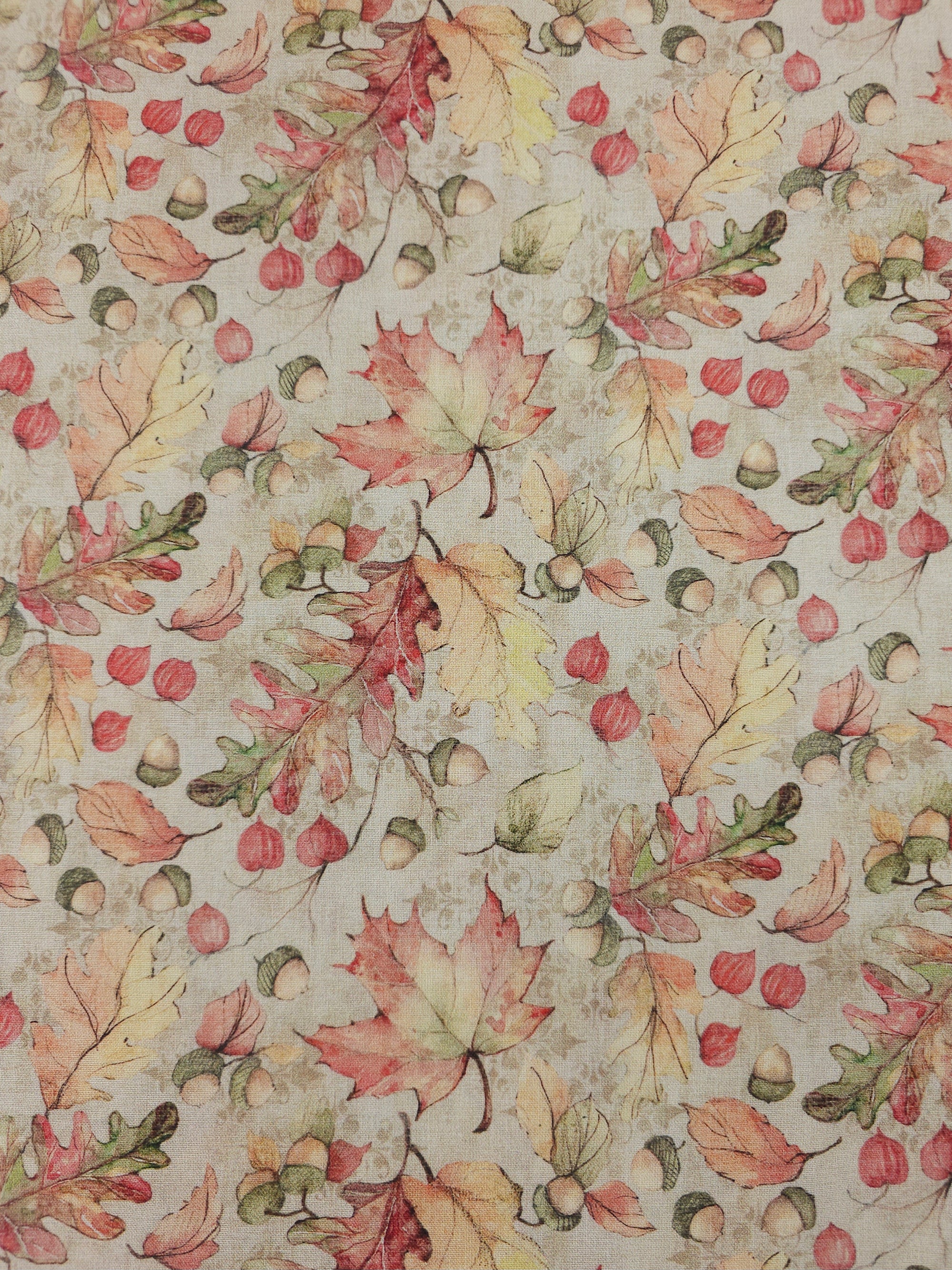 Autumn Acorn Leaves 100% Cotton
