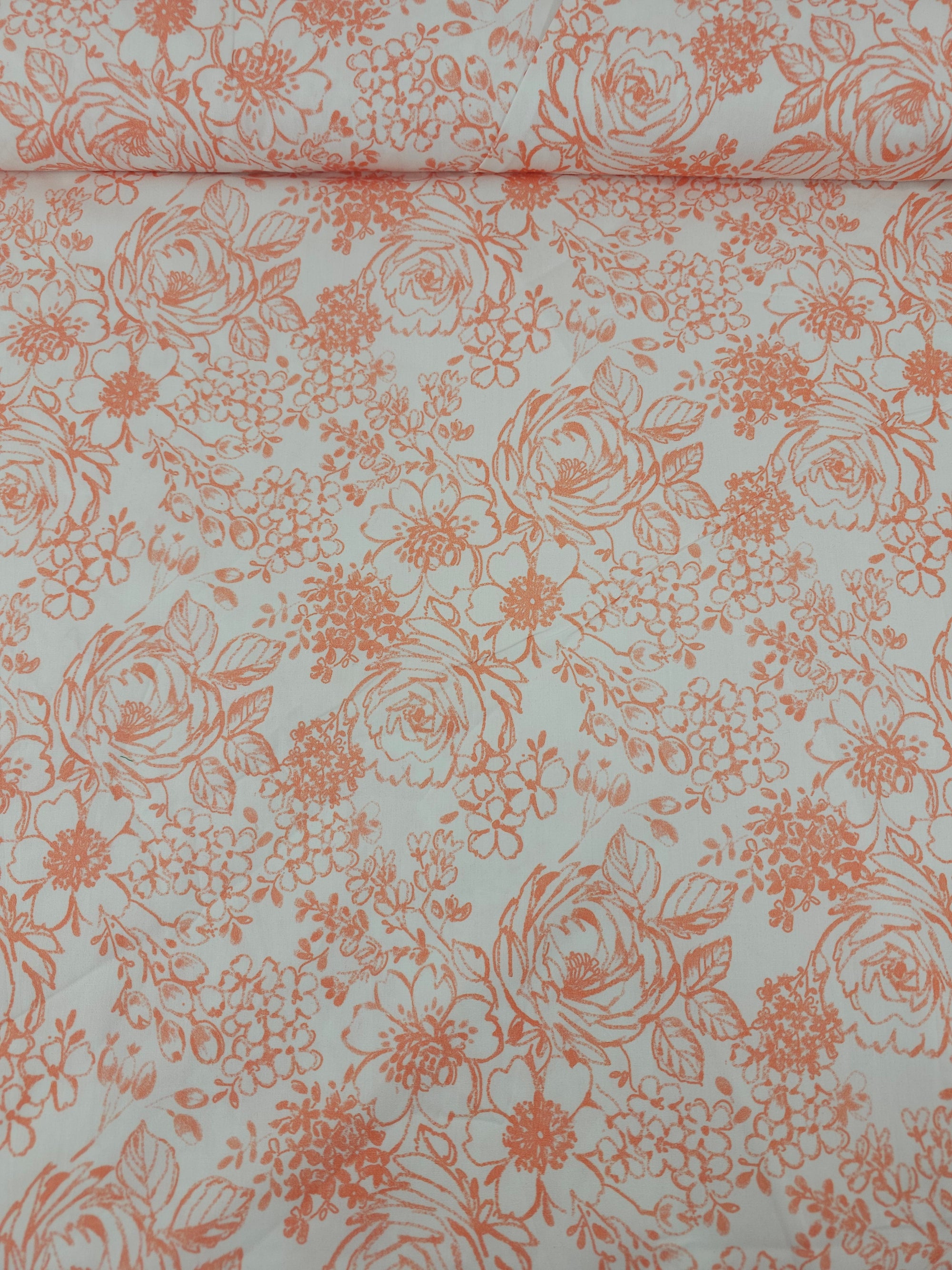 Peachy Coral Sketch Floral 100% Cotton 55”