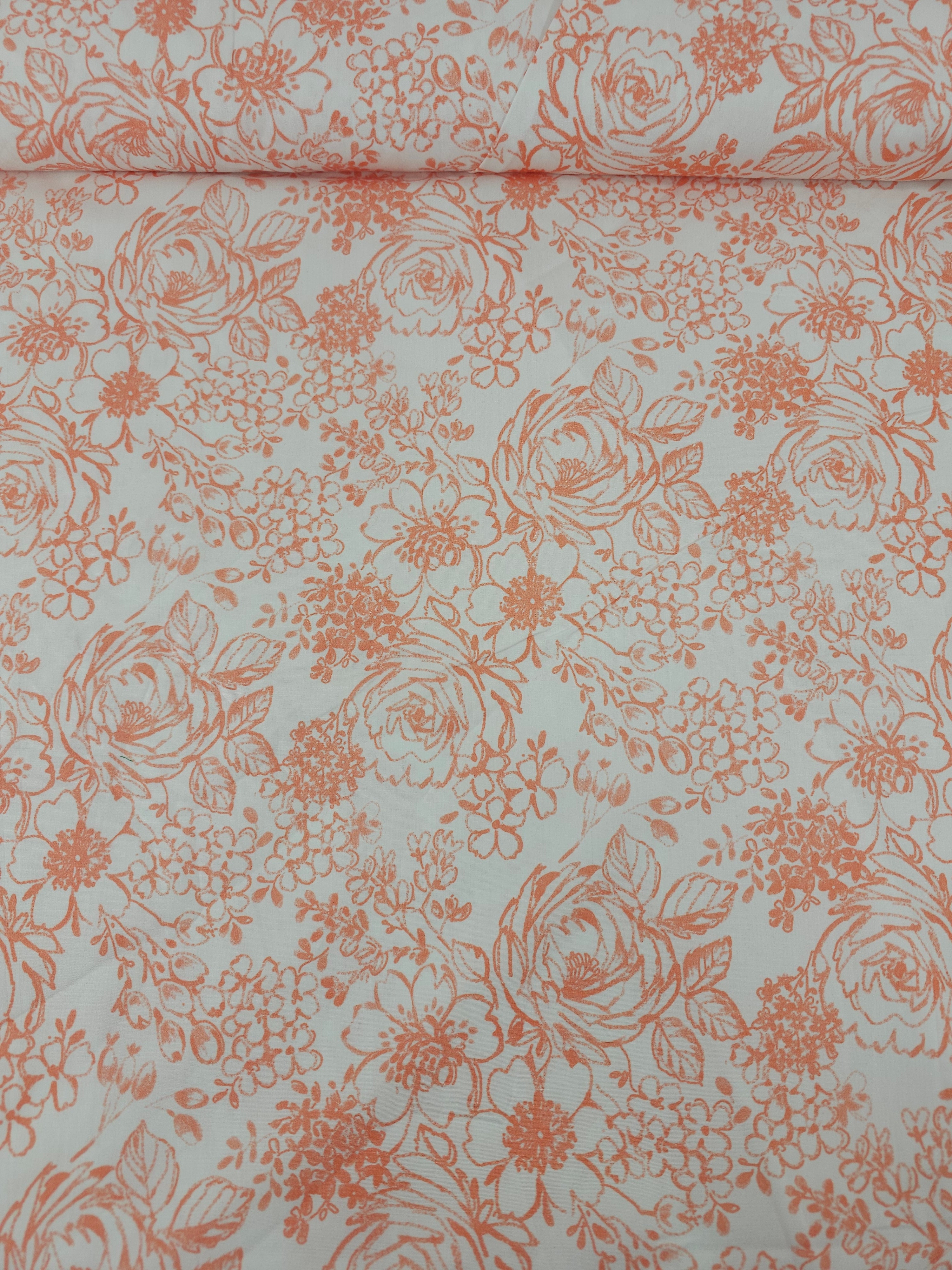 Peachy Coral Sketch Floral 100% Cotton 55”