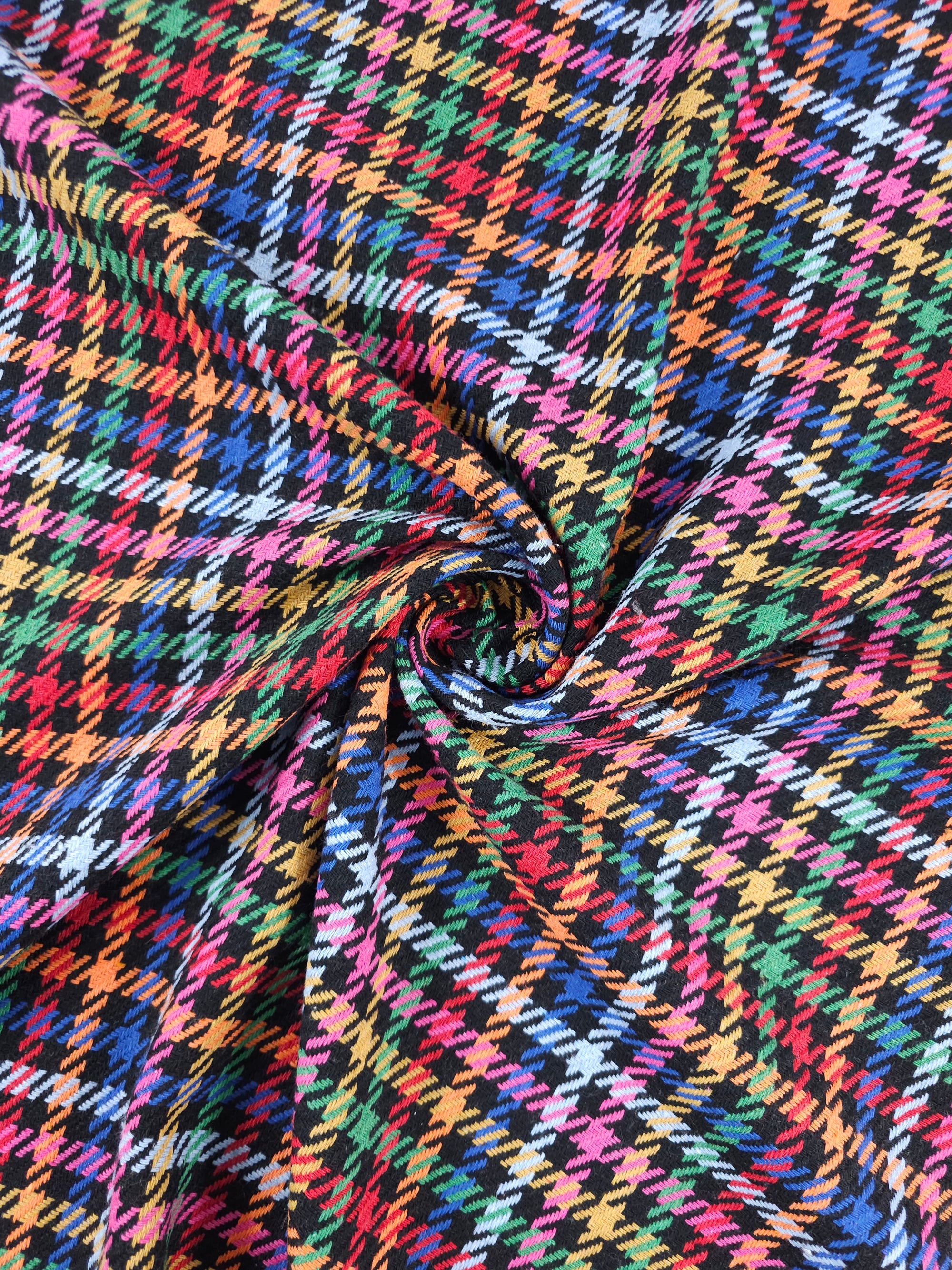Black Multicolour Tartan Check Boucle