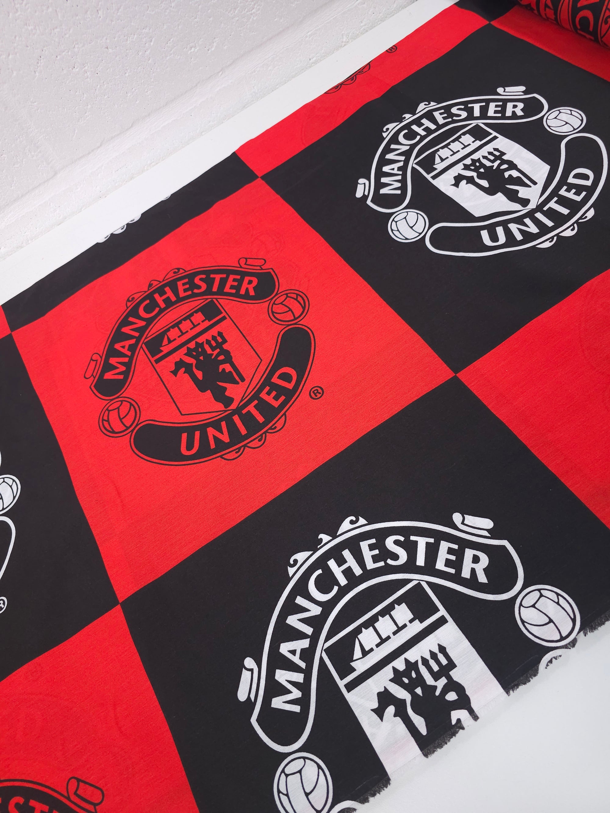 Red/Black Manchester United FC Emblem 100% Cotton Football Fabric 81" *EXTRA WIDE*