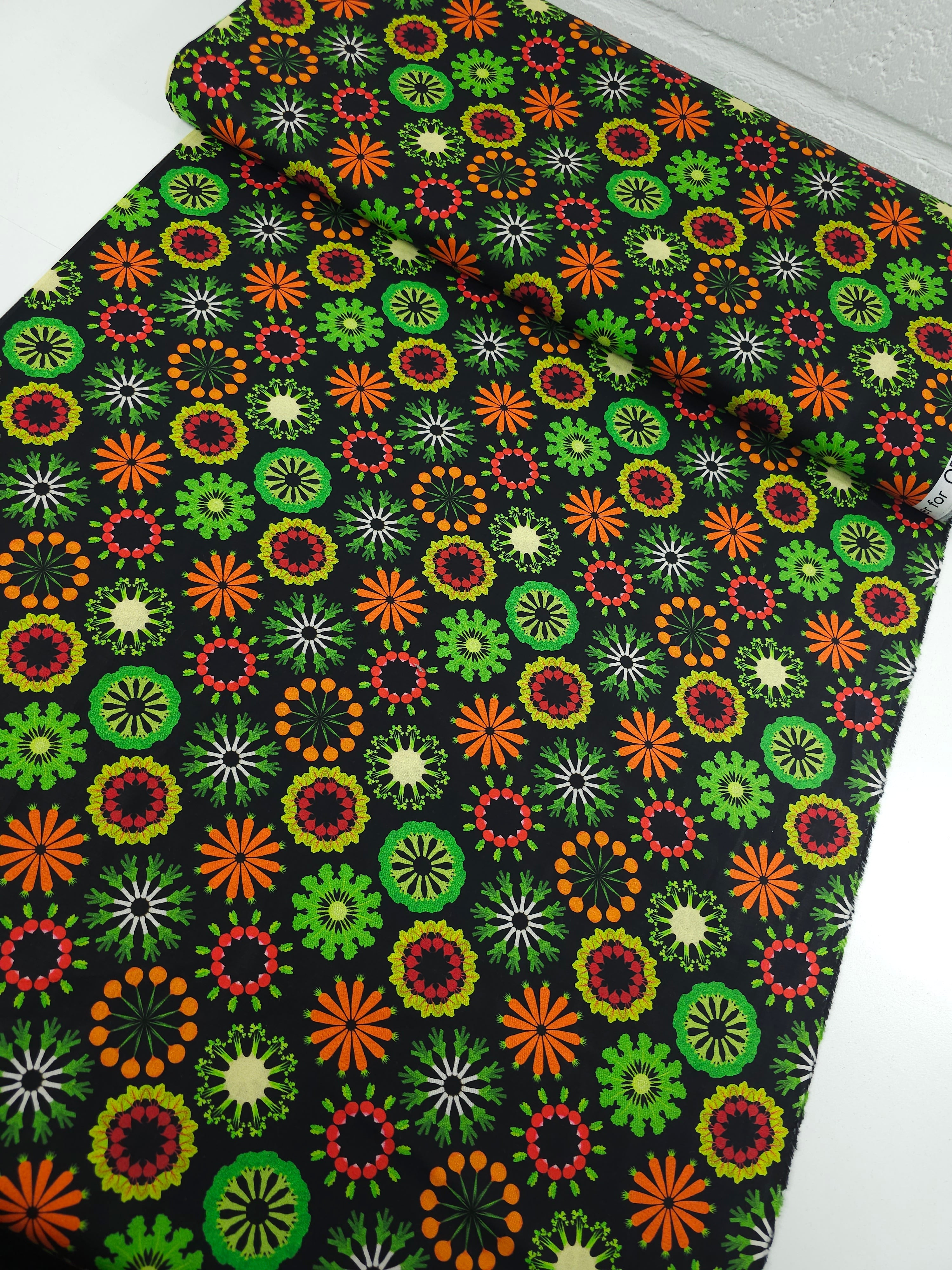 Green/Orange Abstract Spiro 100% Cotton