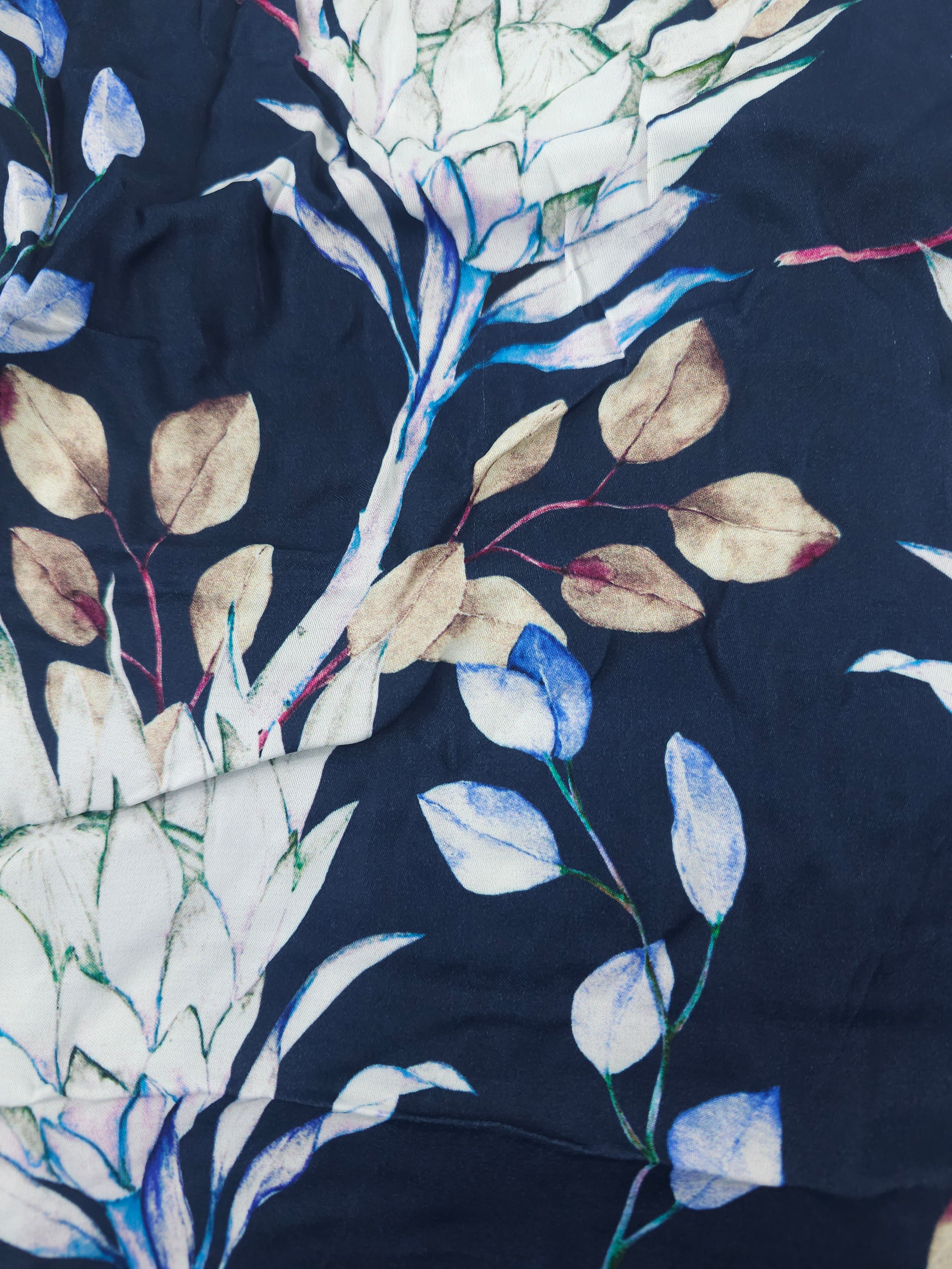 Navy plant Viscose sateen- 1m piece