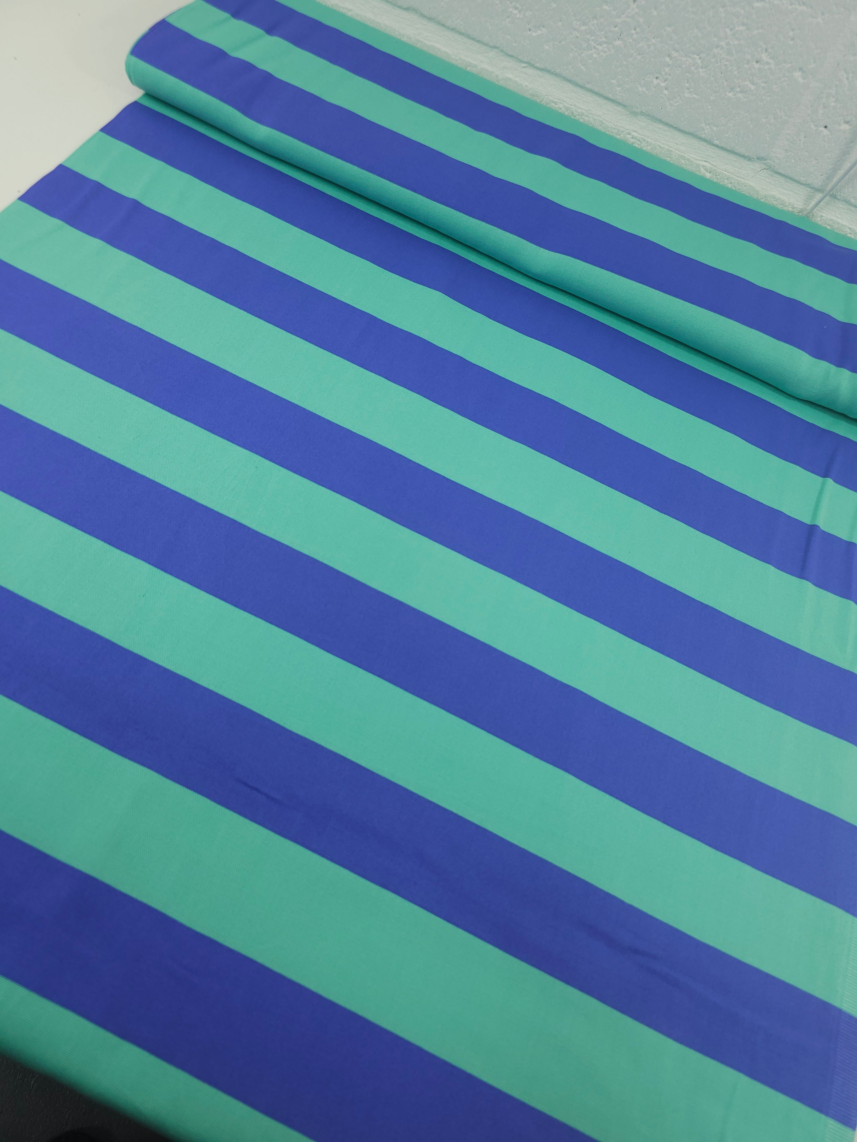 Mint/Periwinkle Blue Block Stripe Lightweight Canvas Cotton