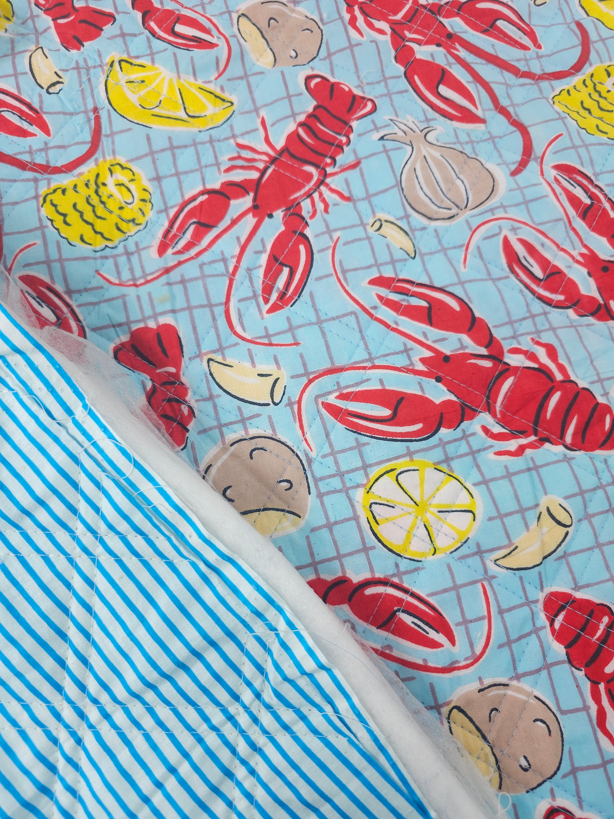 Light Blue Lobster Boil Quilted Screen Print 1.35m Piece
