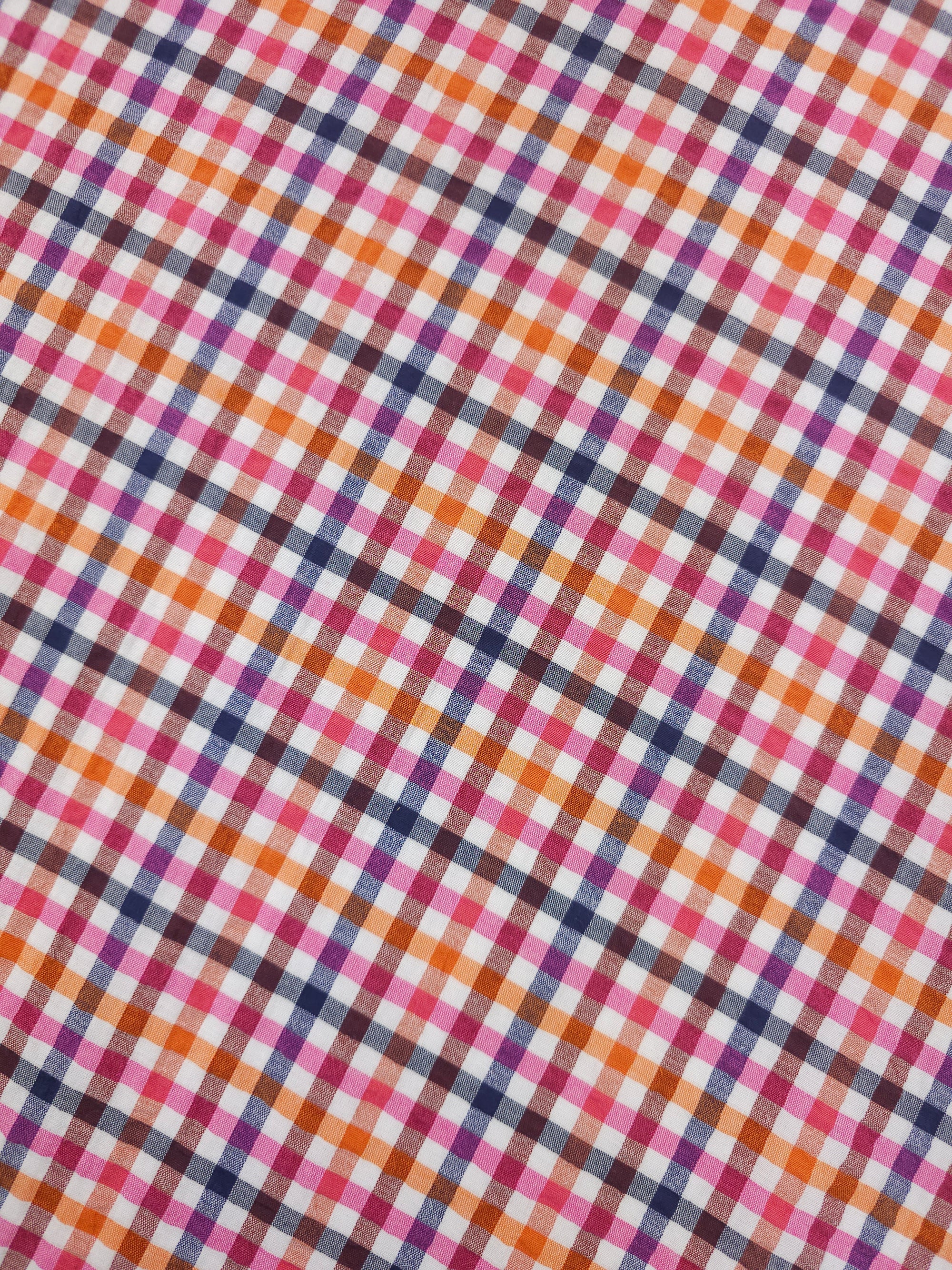 Orange/Pink/Navy Gingham Crinkle Cotton