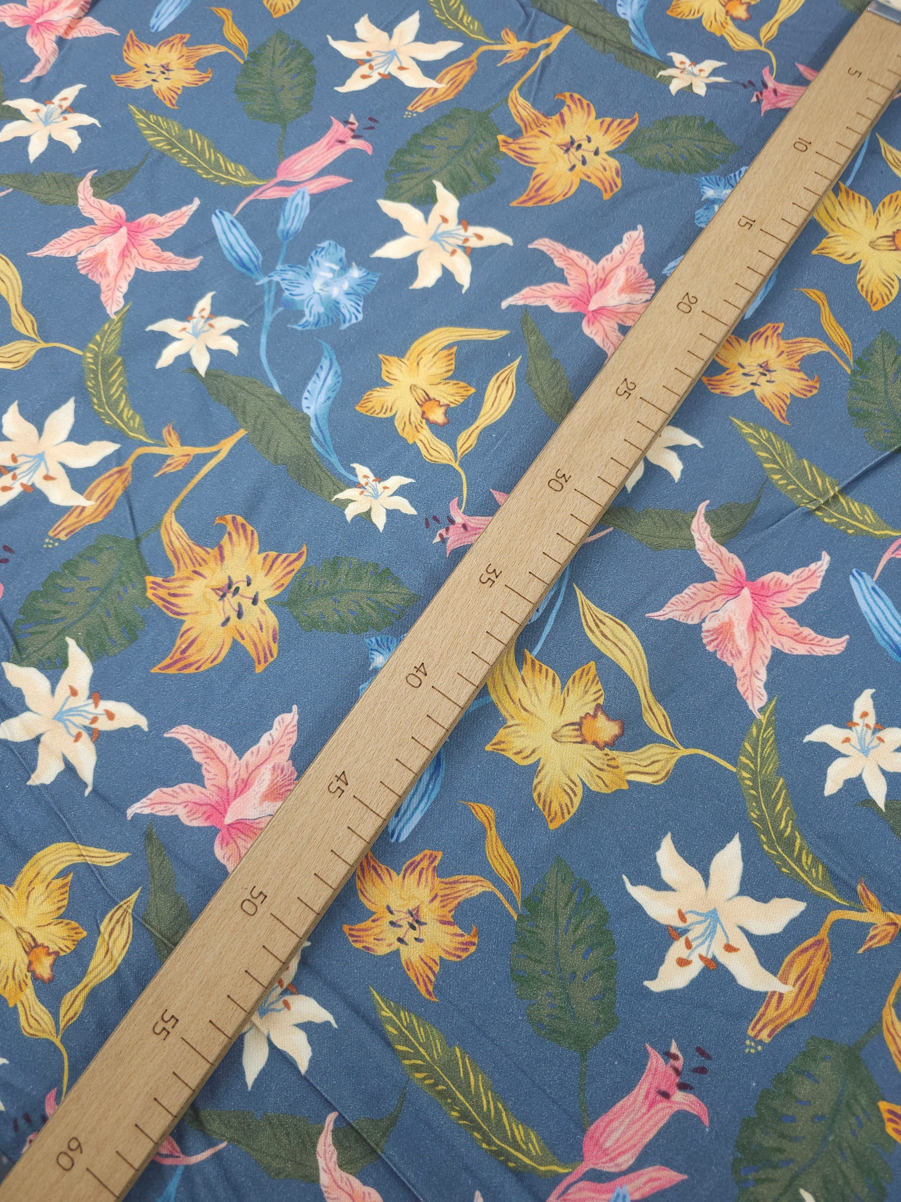 Petrol Blue Wonder Floral Viscose Twill