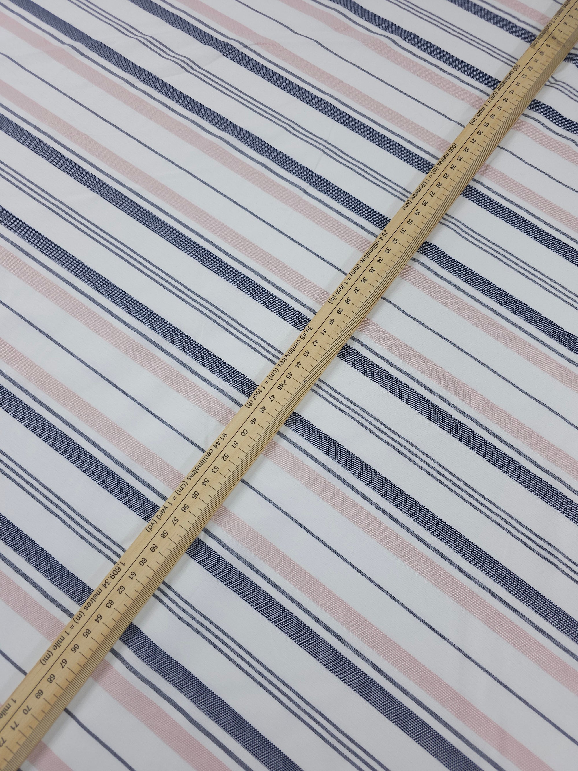 Baby Pink/Navy Irregular Stripe Lightweight Cotton