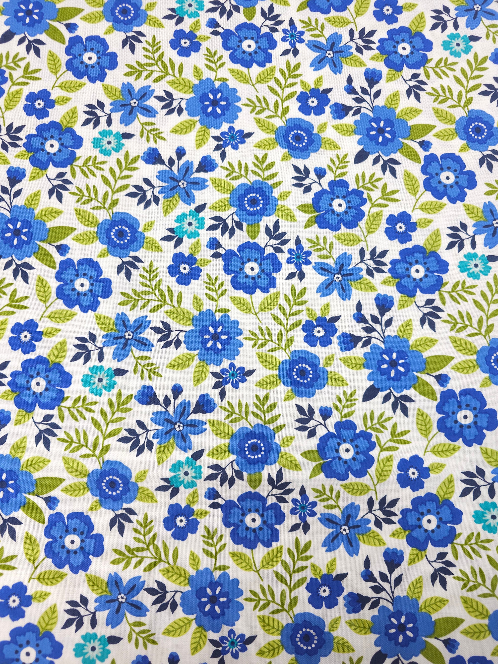 Blue/Lime Spring Bloom Floral 100% Cotton
