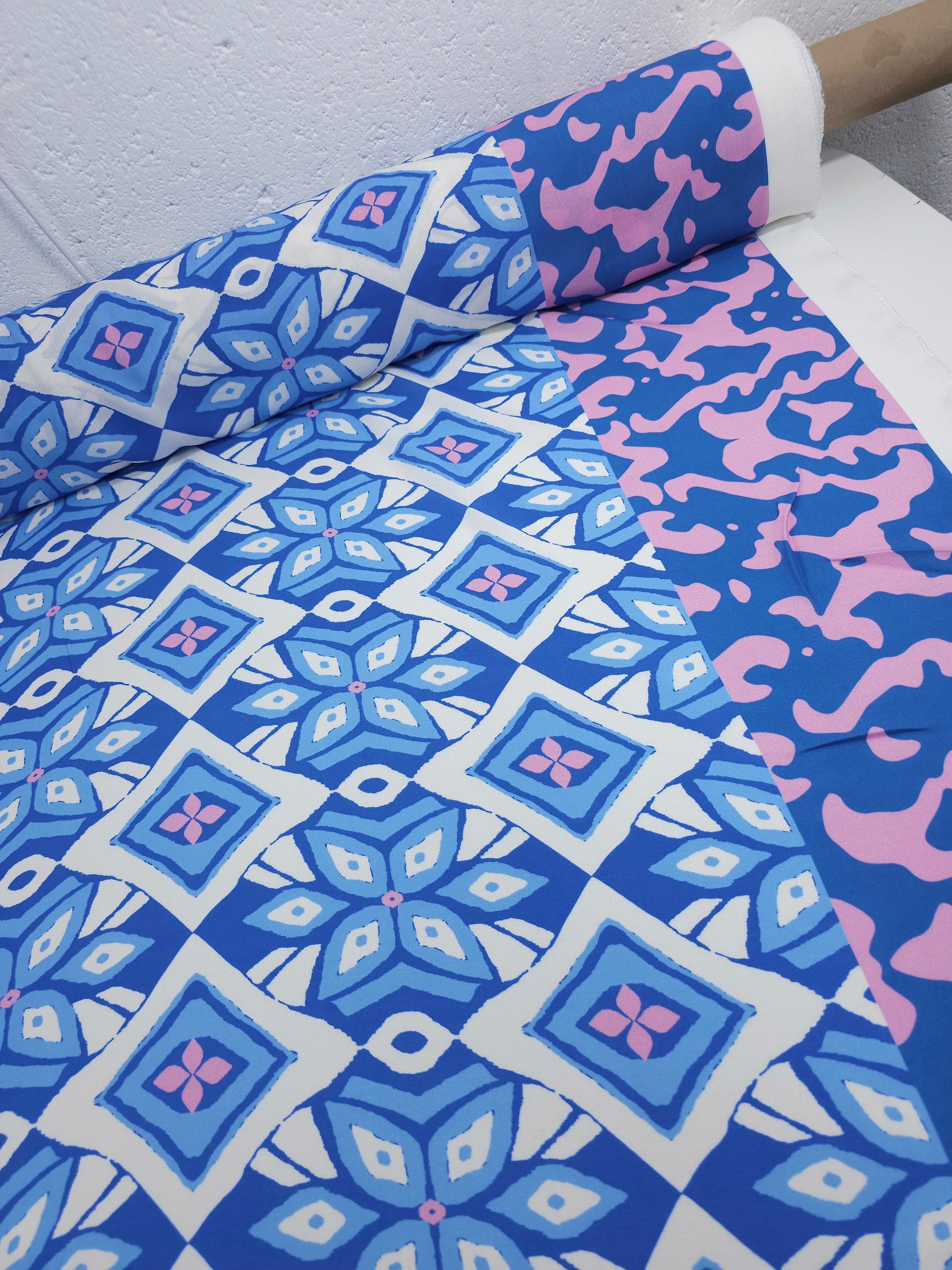 Blue/Pink Geometric Diamond Viscose Challis
