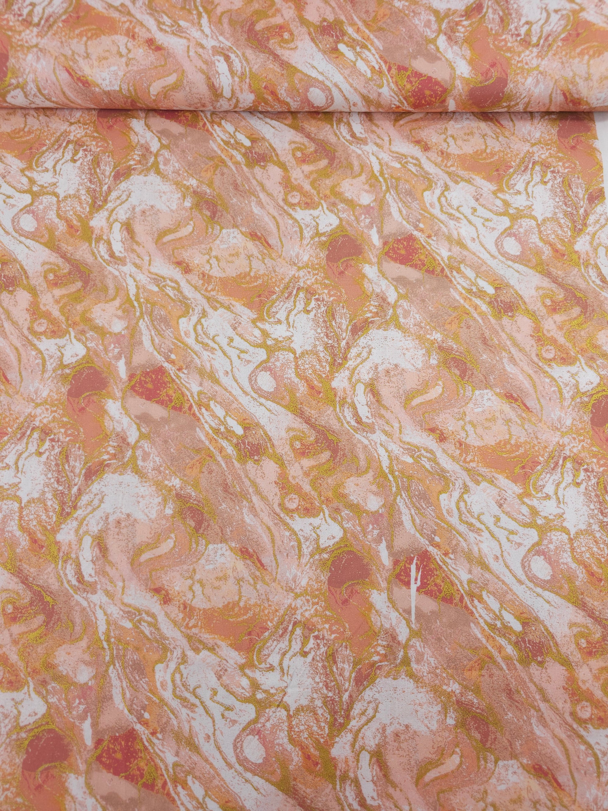 Peach/Gold Washed Marble 100% Cotton - Benartex