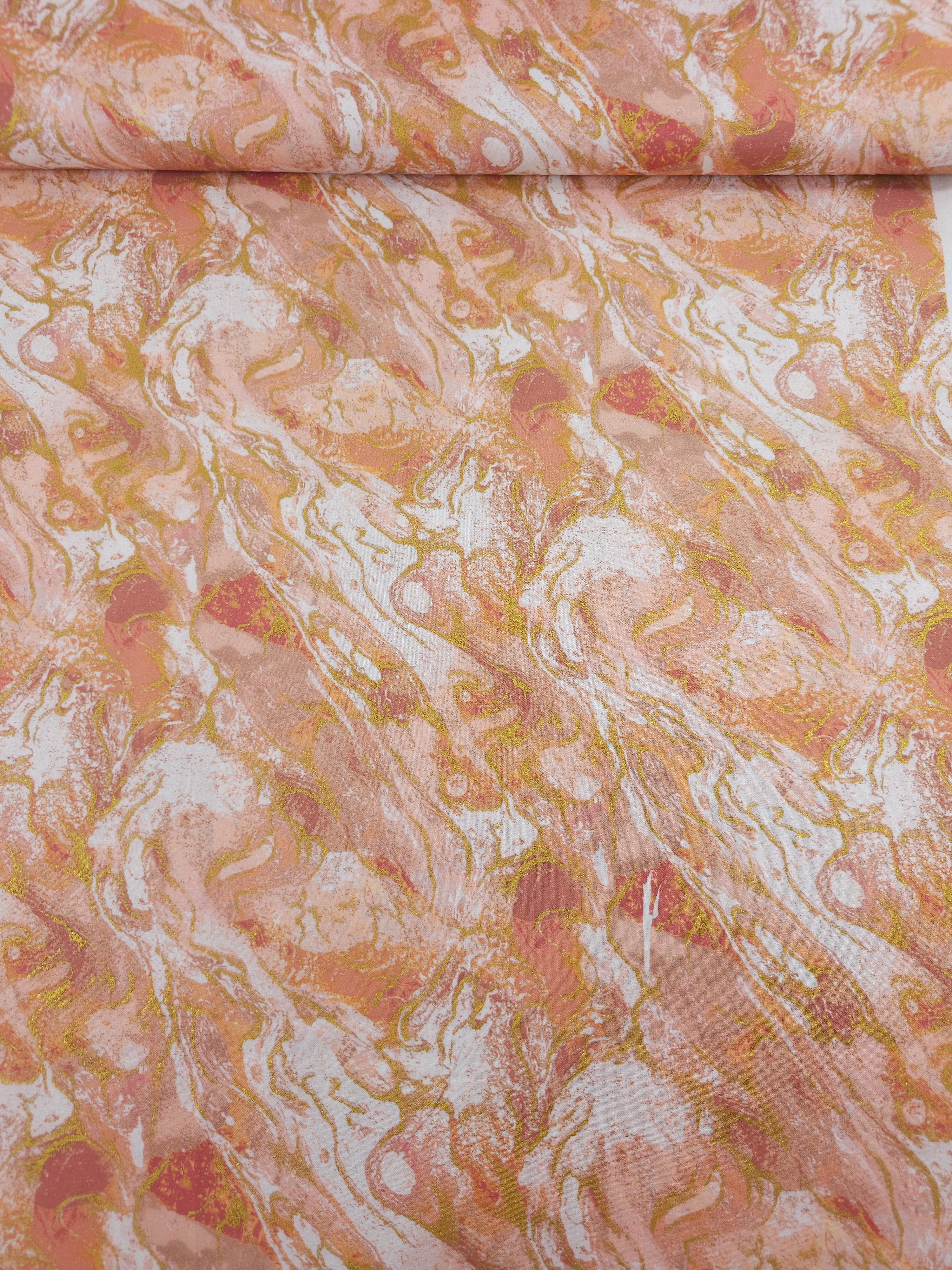 Peach/Gold Washed Marble 100% Cotton - Benartex