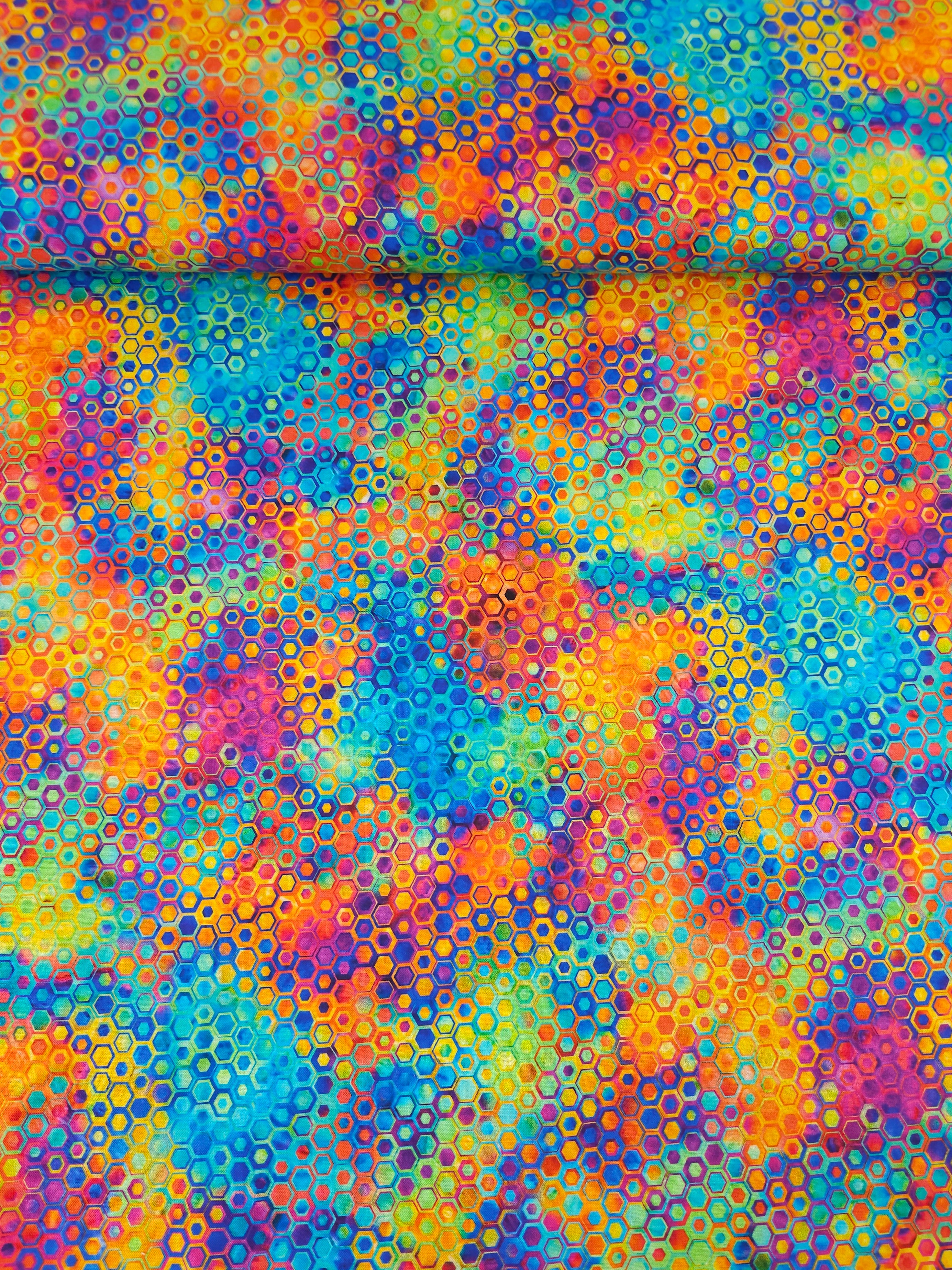Rainbow Hexagon Phantasma 100% Cotton - Robert Kaufman