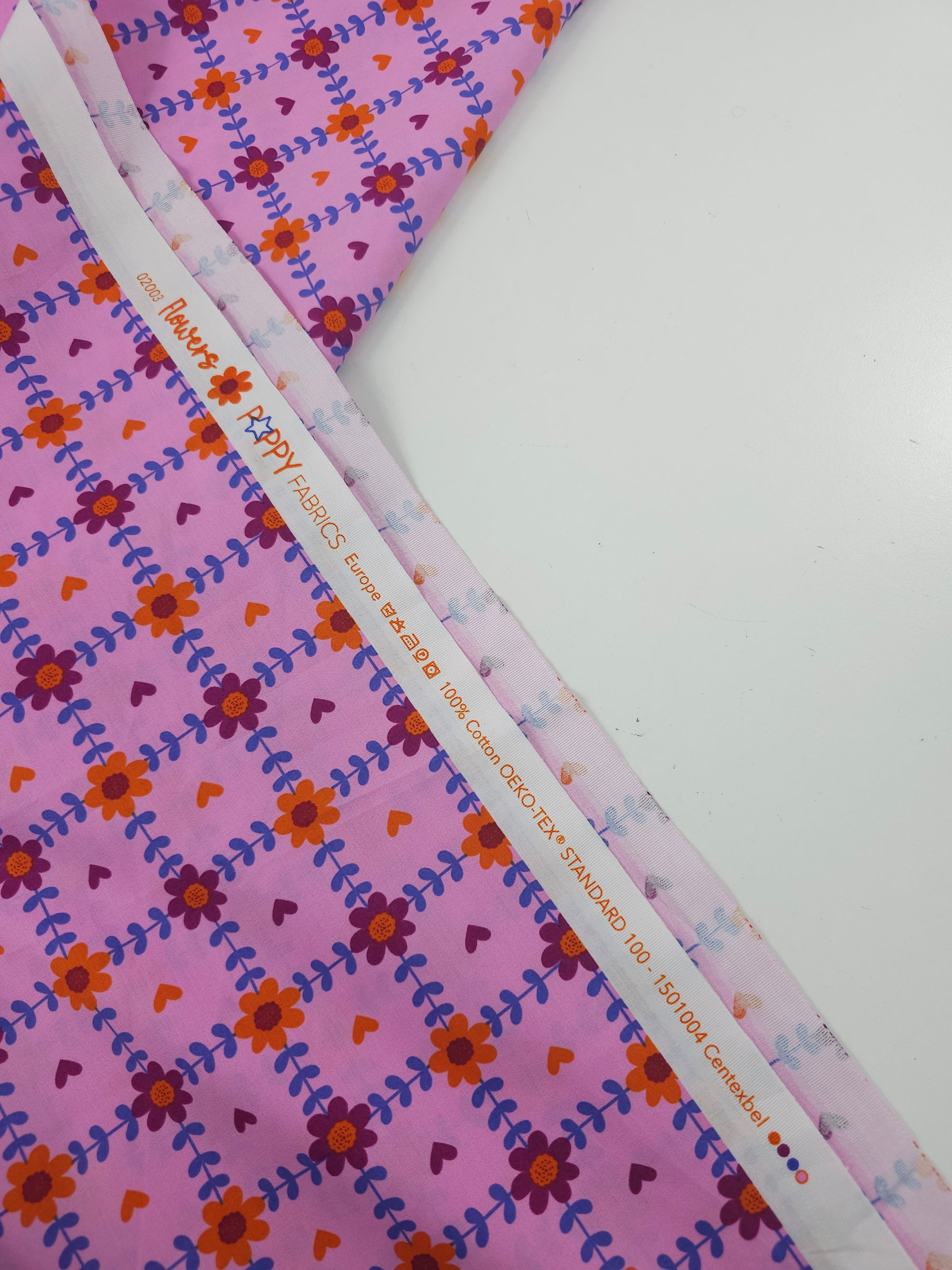 Pink Floral Grid Hearts Lightweight Cotton 57"