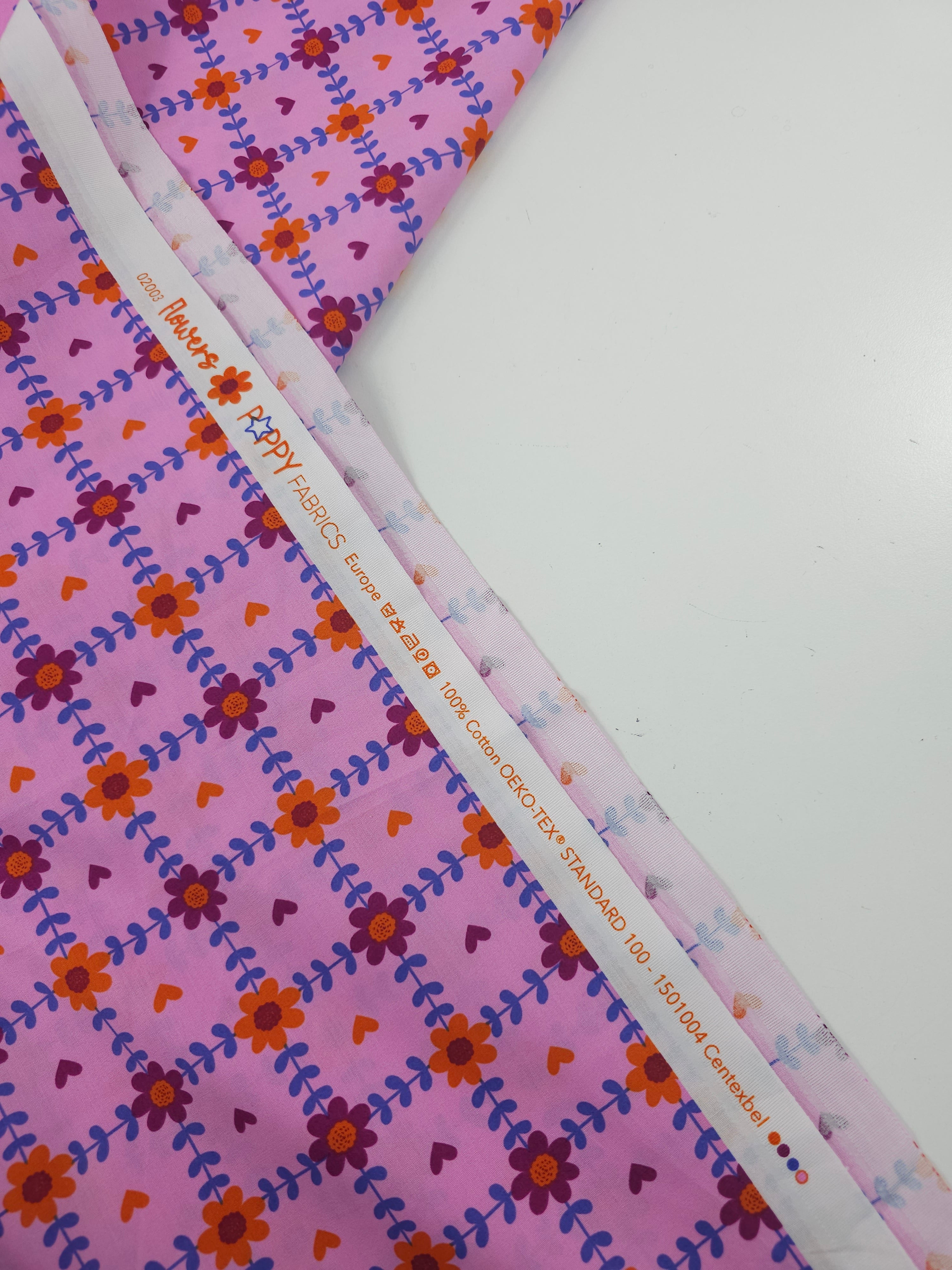 Pink Floral Grid Hearts Lightweight Cotton 57"