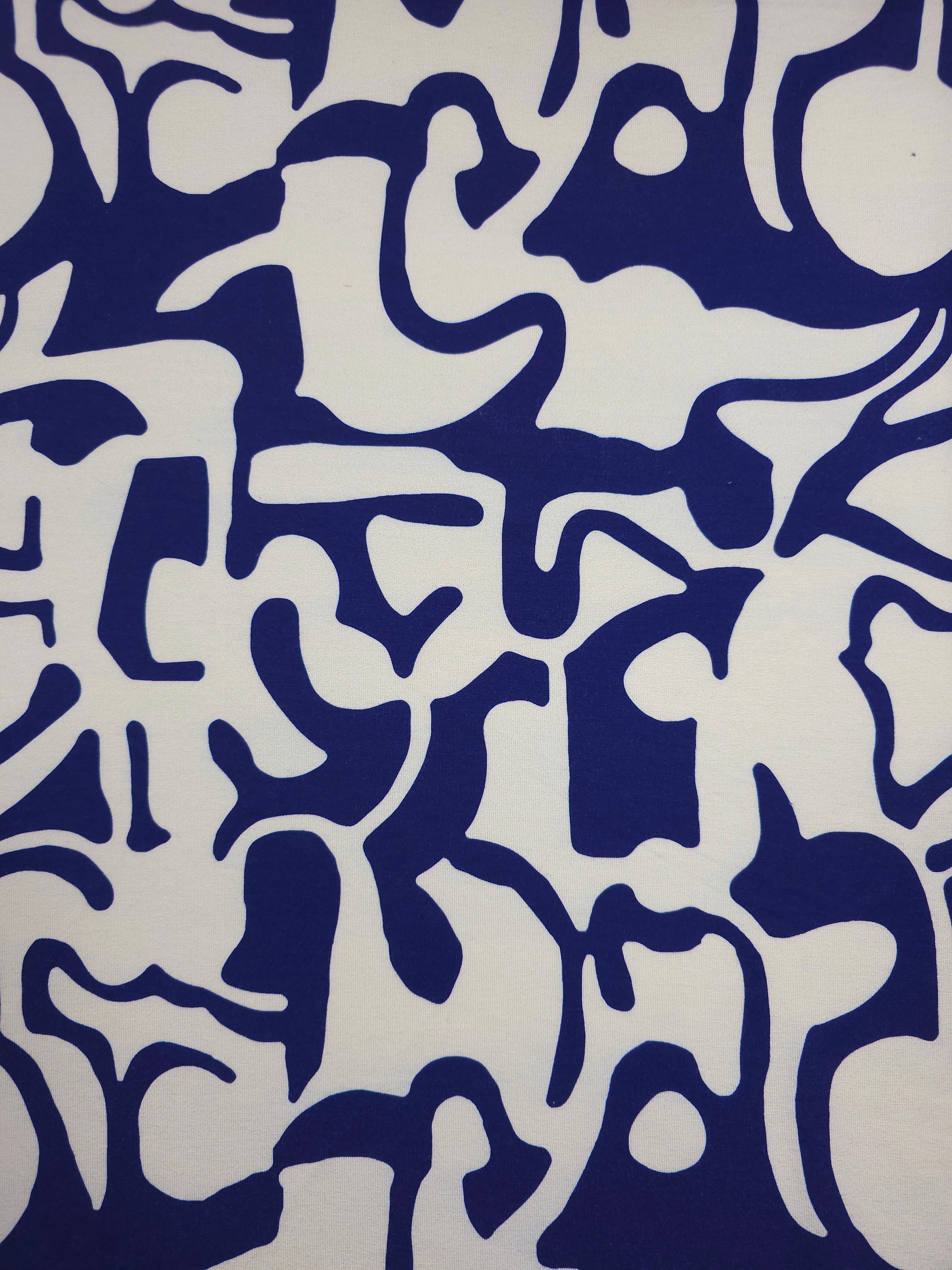 Indigo Blue/Ivory Abstract Doodle Cotton Jersey