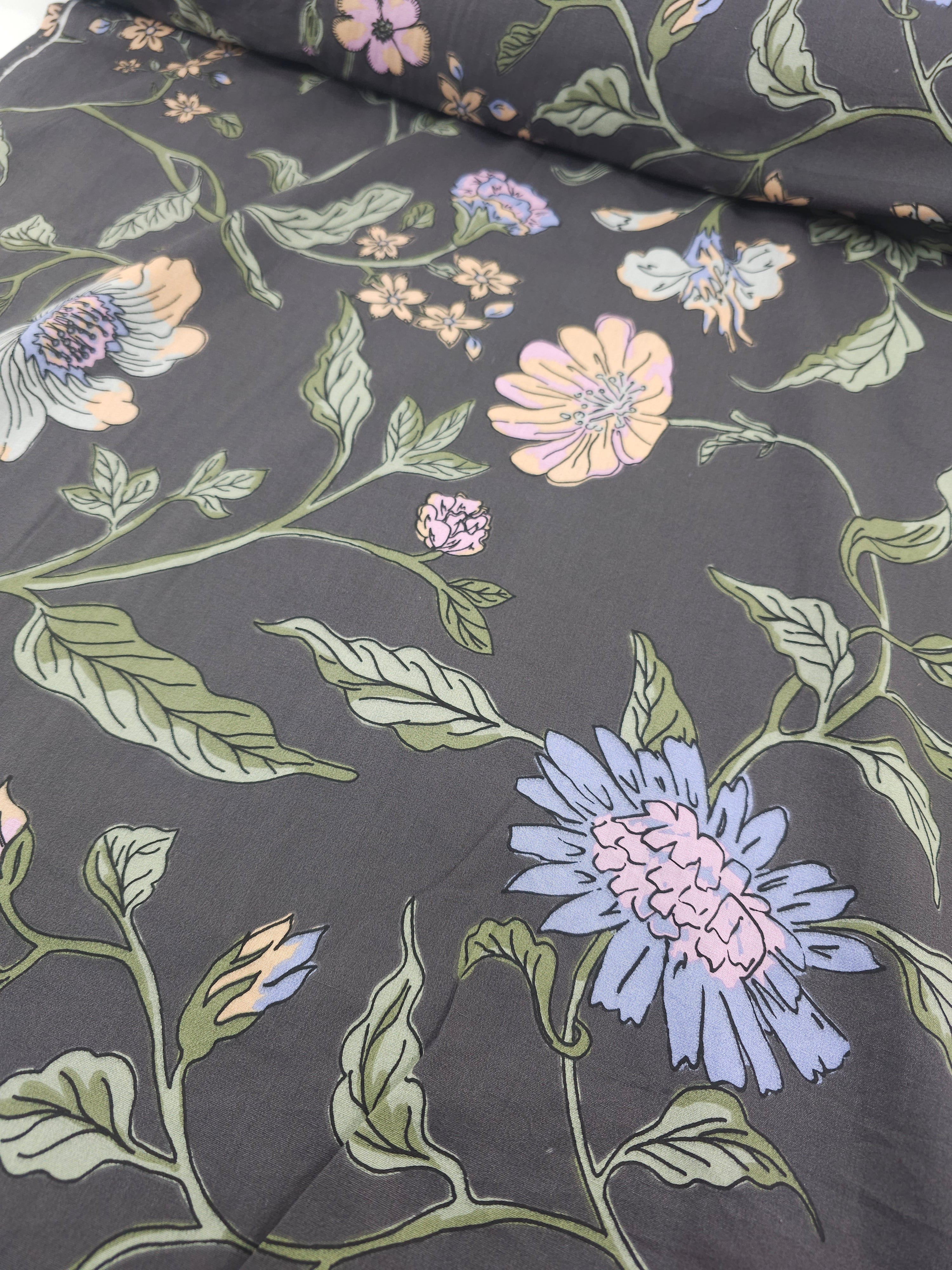 Charcoal Floral Vine 100% Cotton 100” - Urban Outfitters *EXTRA WIDE*