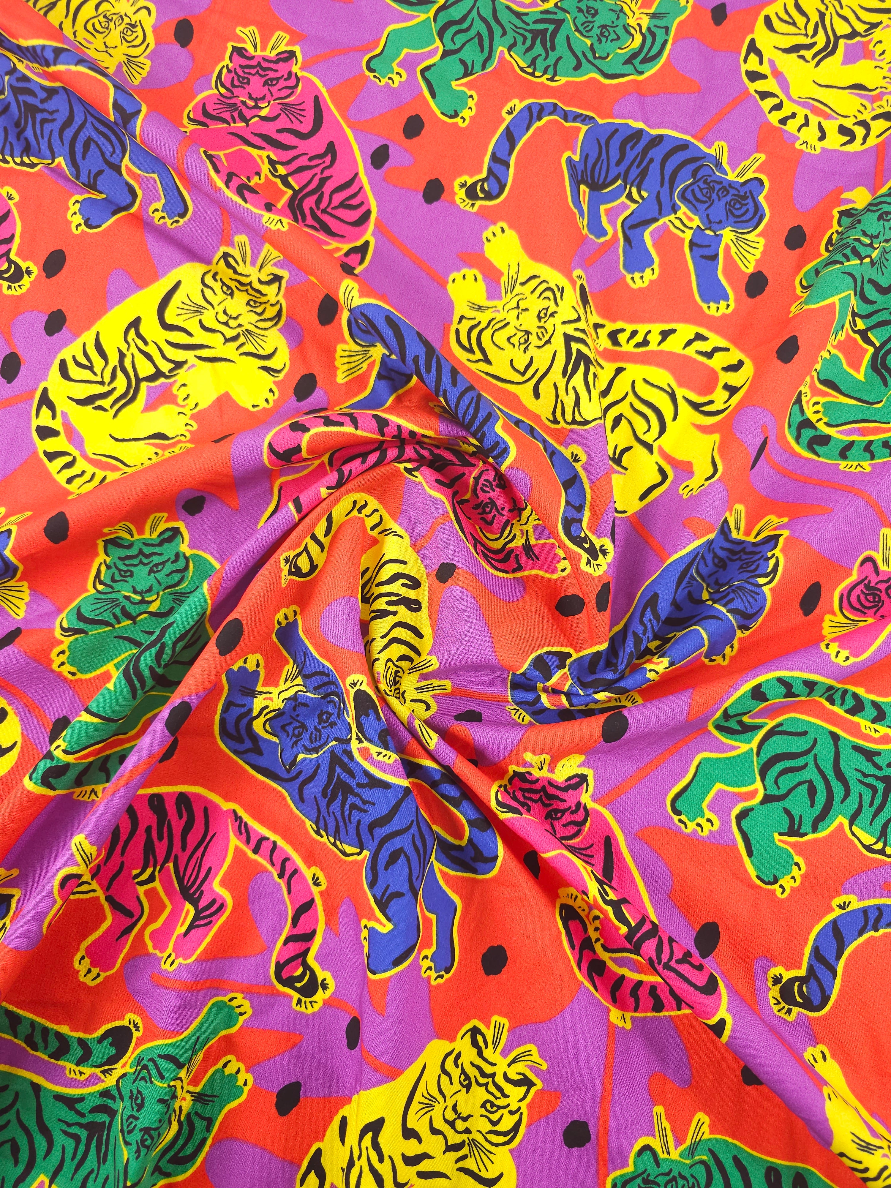 Neon Abstract Tigers Cotton Poplin