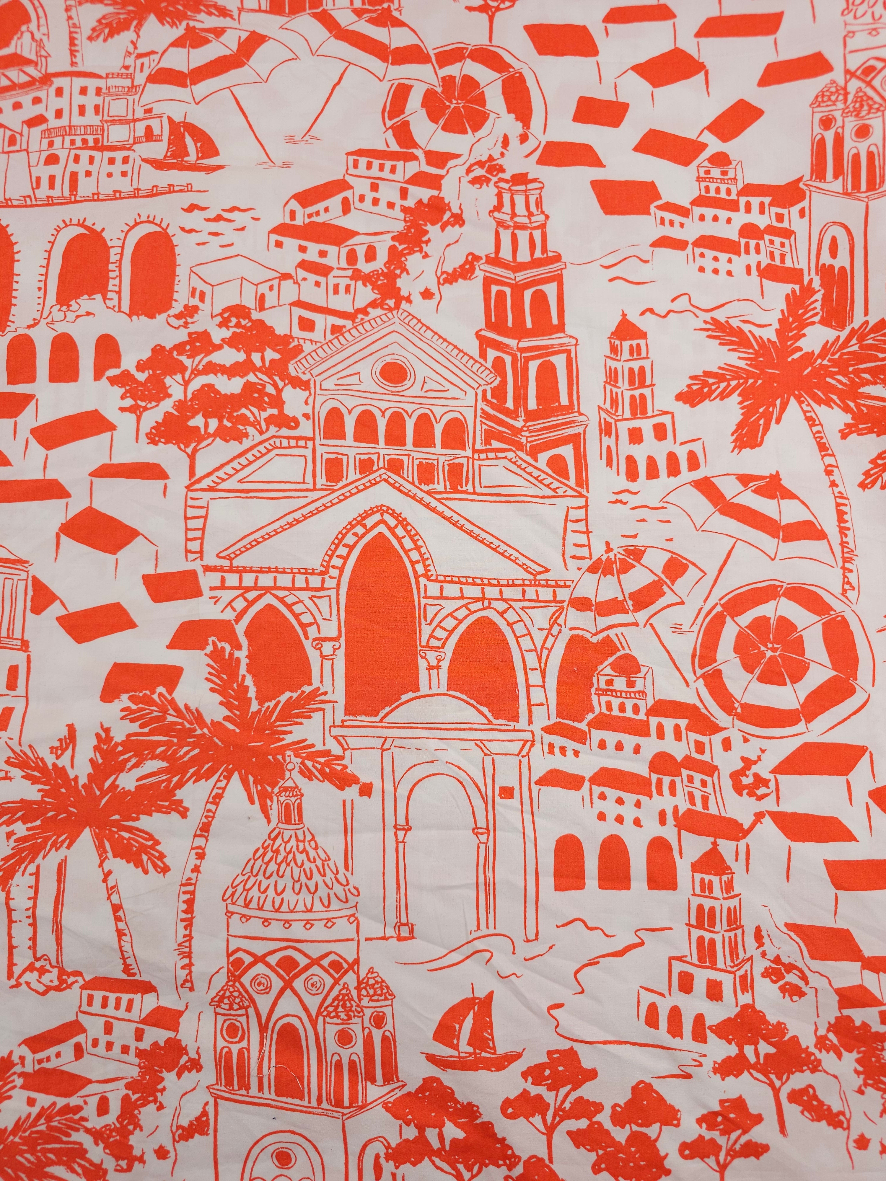 Orangey Coral/White Indie Palm Cotton Poplin