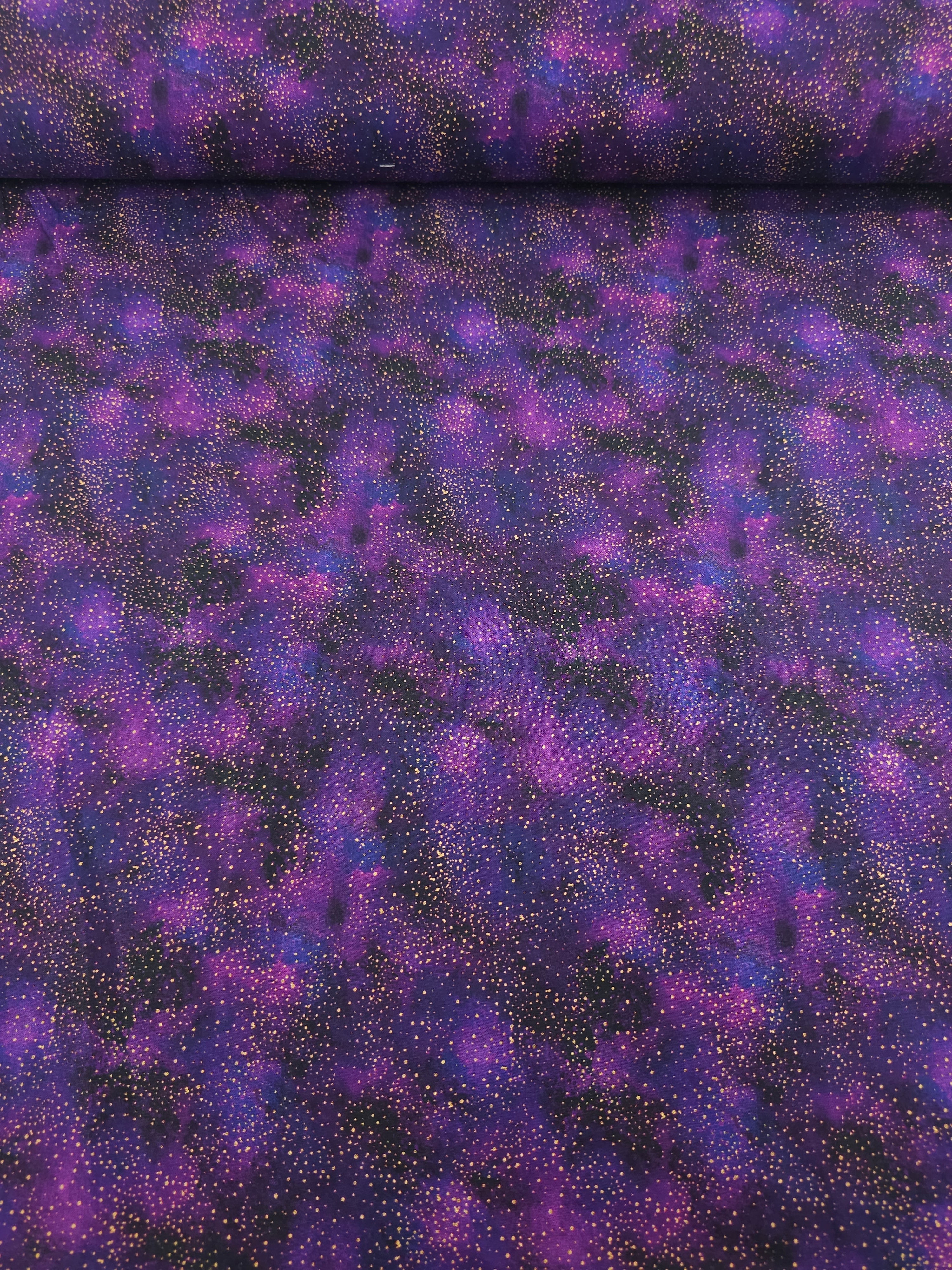 Midnight Purple/Gold Speckle Clouds 100% Cotton