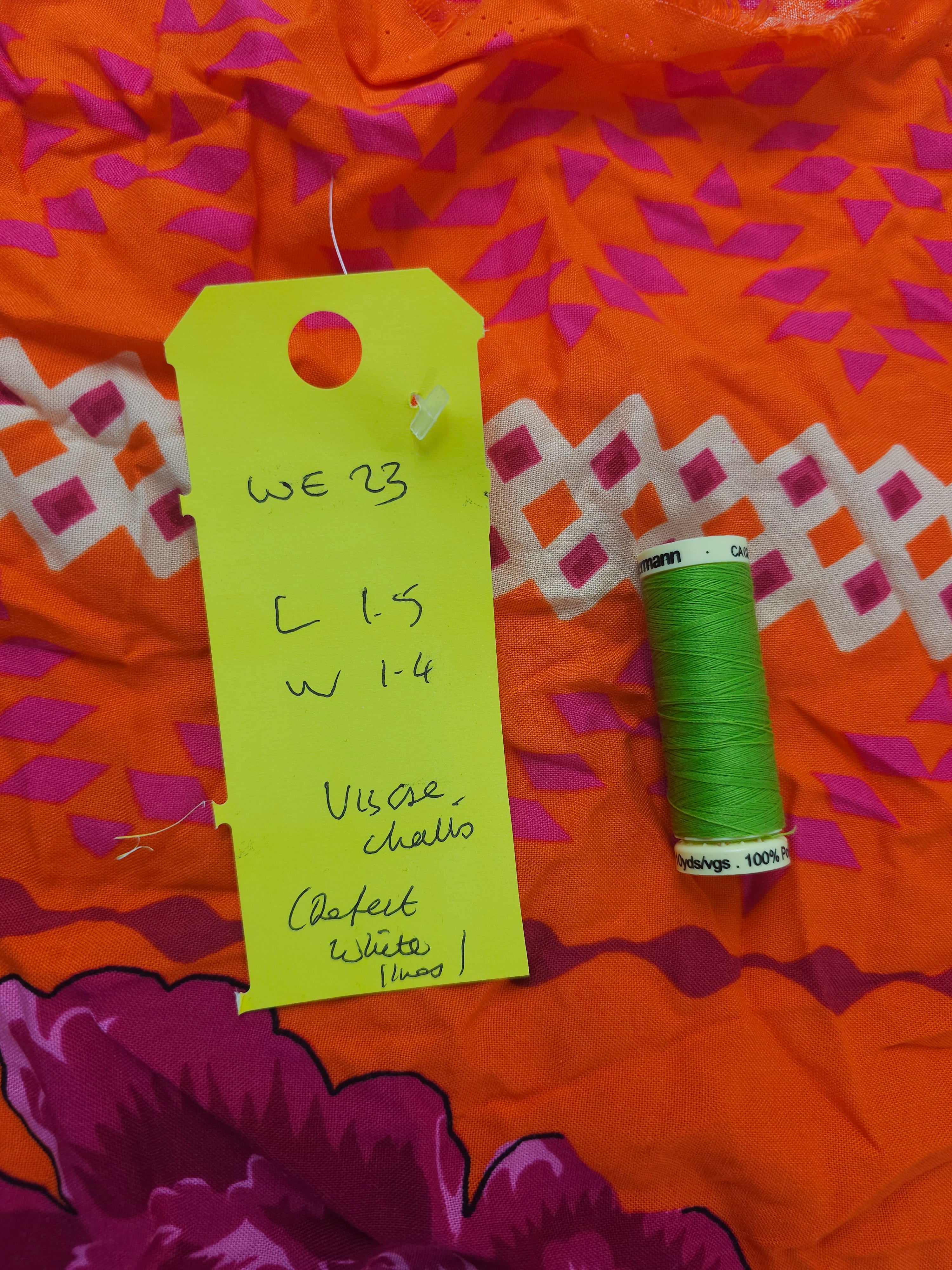 Orange and pink floral Viscose chalis- 1.5m piece