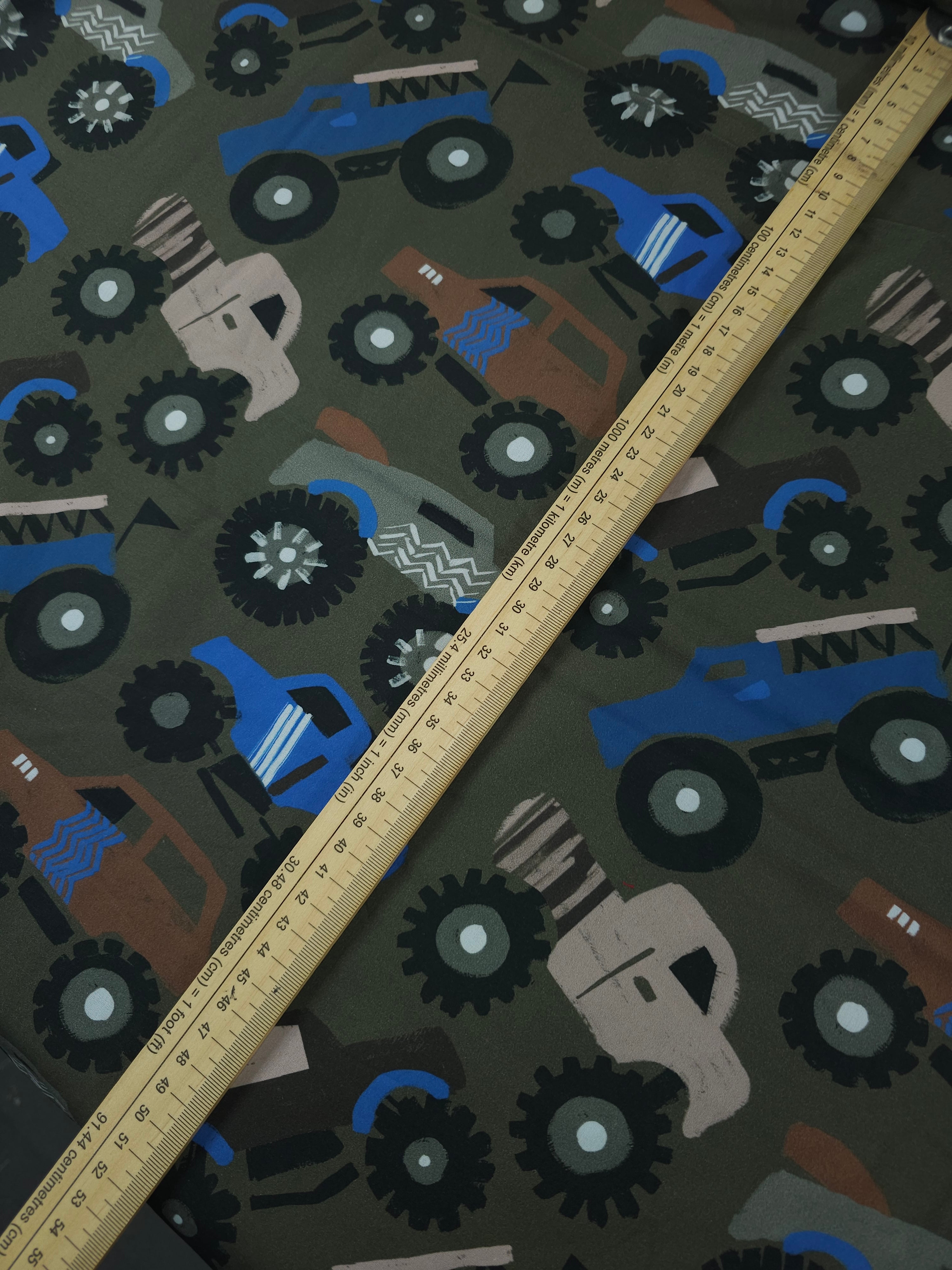 Khaki Monster Trucks 100% Cotton 57"
