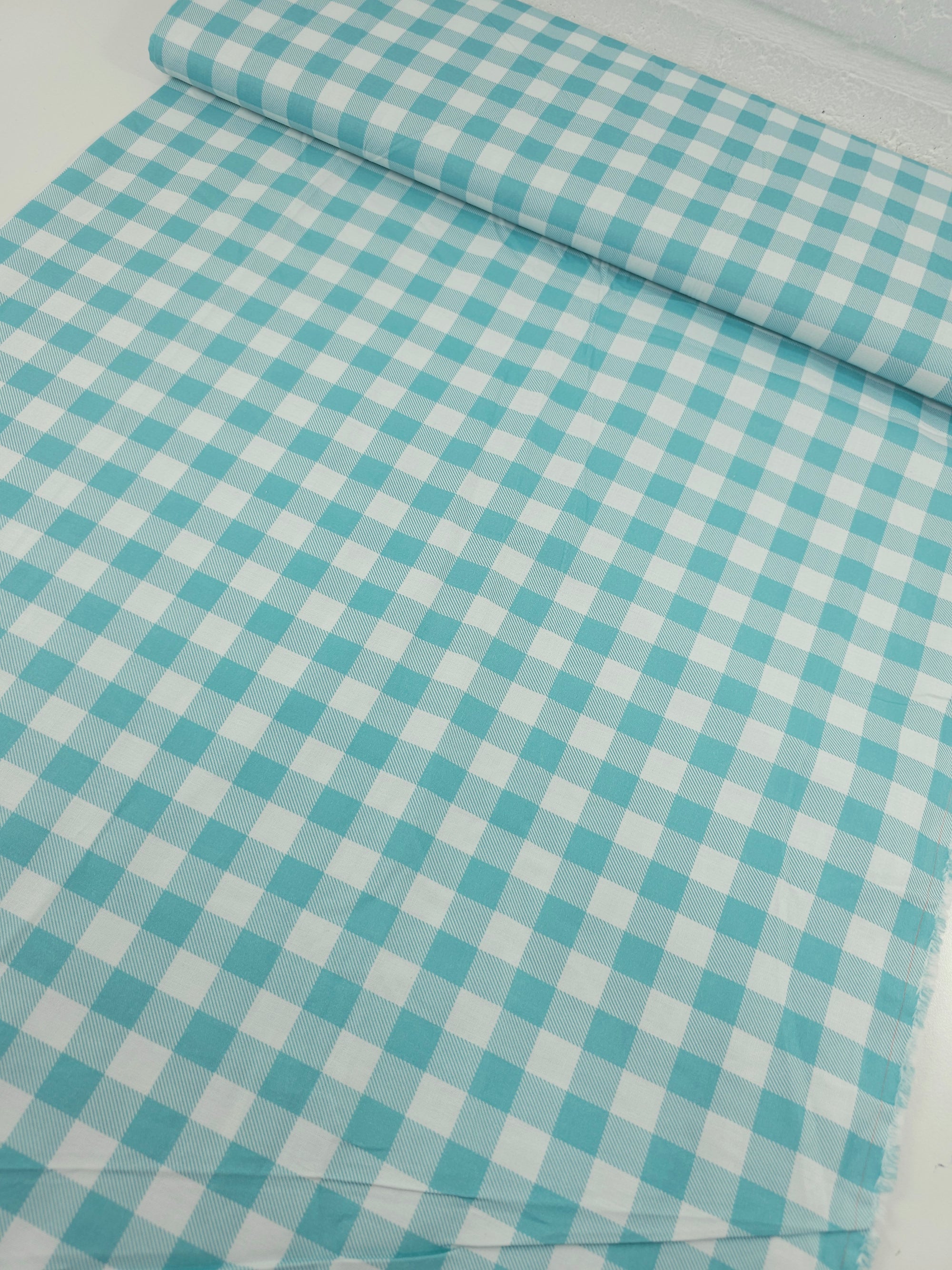 Turquoise Big Gingham 100% Cotton 45"