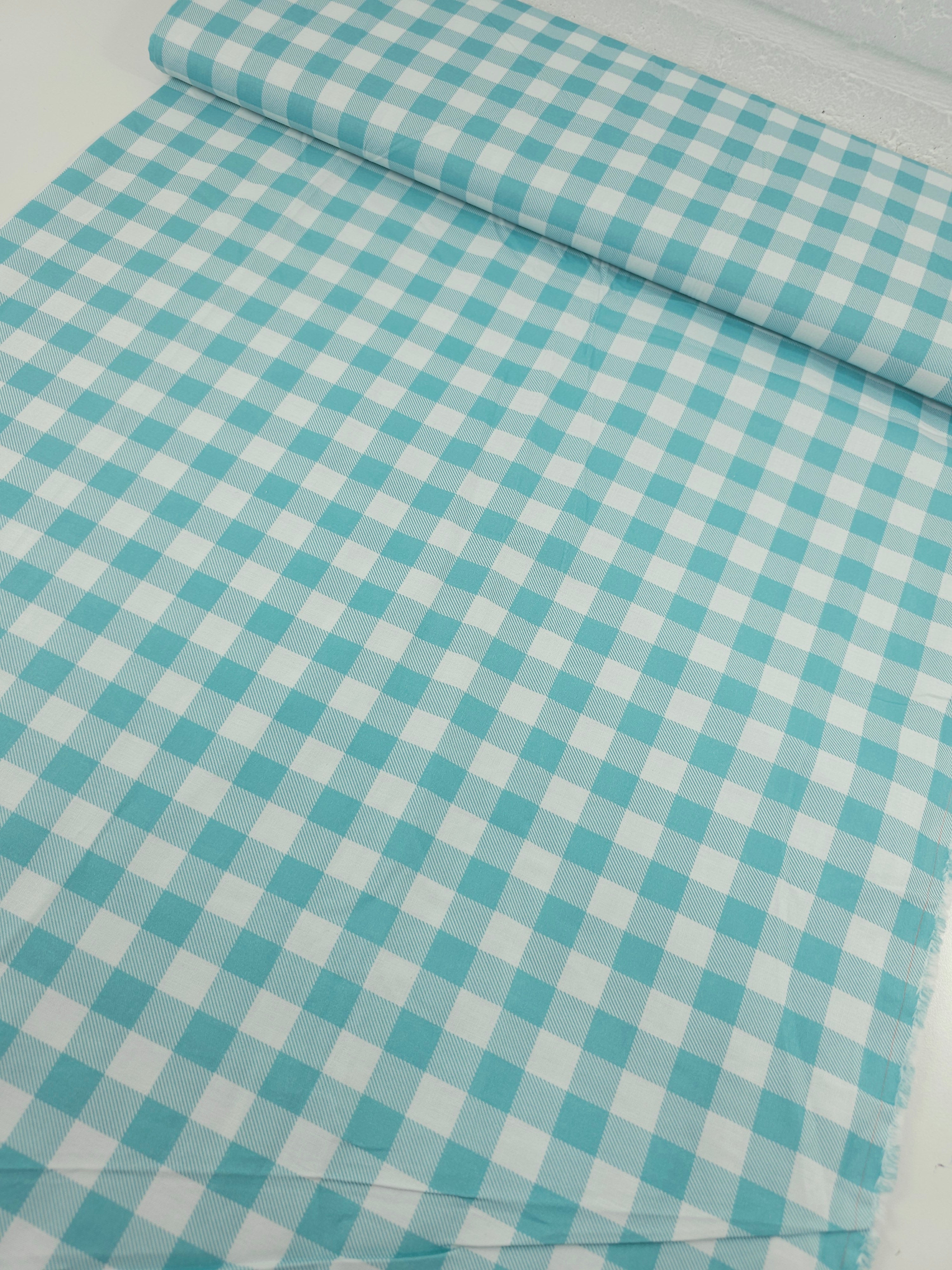 Turquoise Big Gingham 100% Cotton 45"